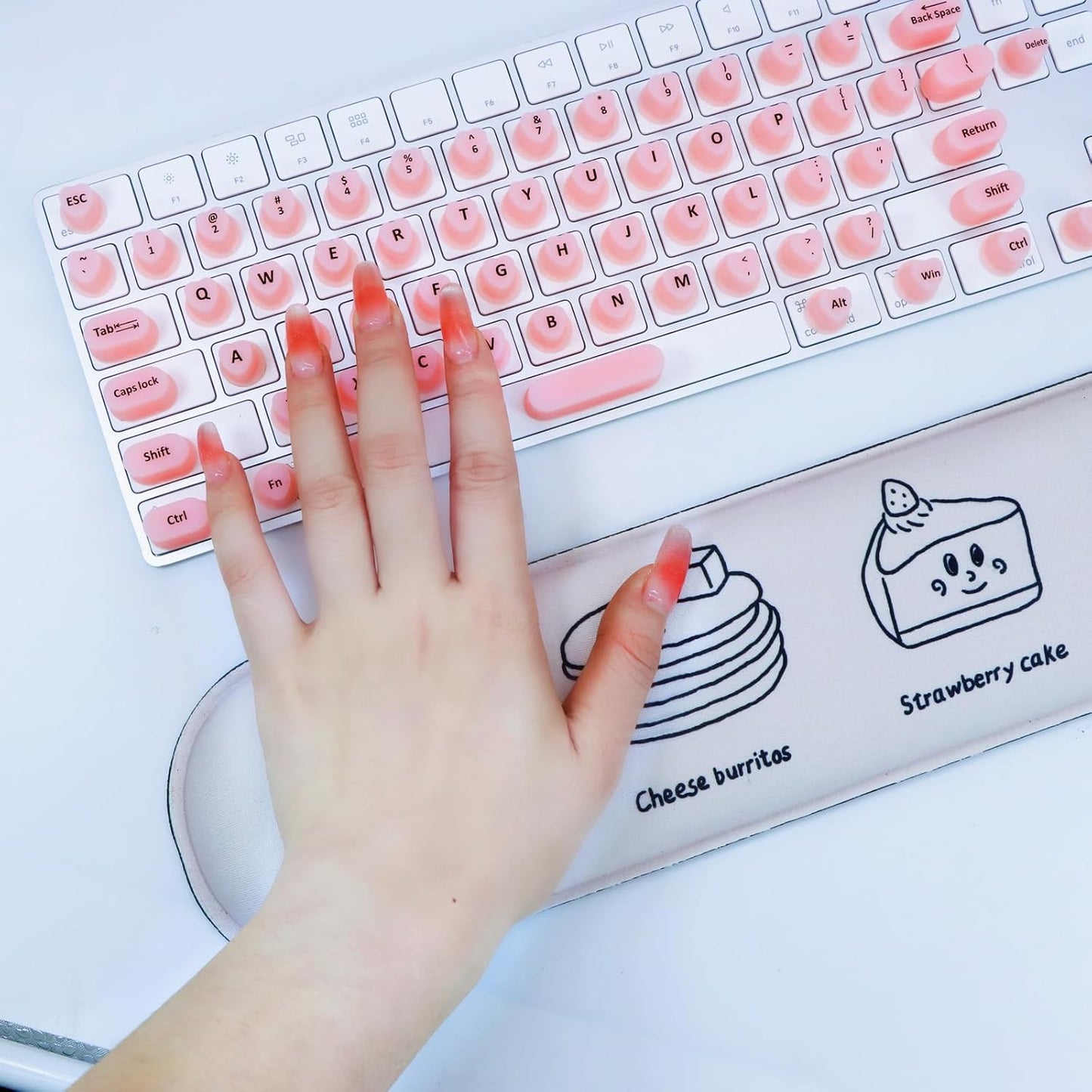 WANTHER (70 Raised Keyboard Stickers for Long Nails with Letters - Heart-Shaped Antistatic Silicone Protective Cover