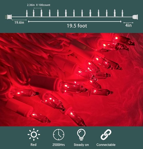 HISHINY Christmas Lights - 100 Count Red String Lights | UL Certified 21 Feet for Indoor & Outdoor Decor