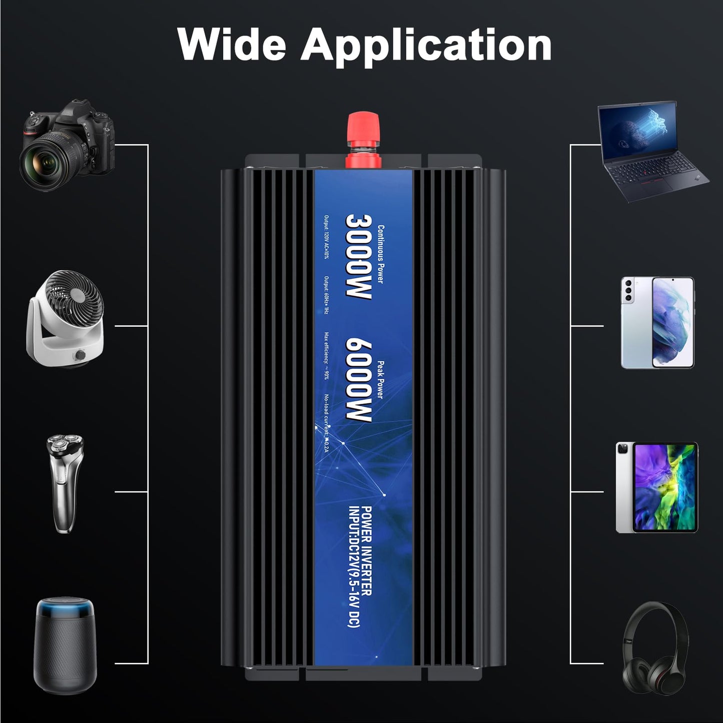3000W Power Inverter 12V DC to 110V/120V AC Converter, 6000W Peak, LCD Display & Remote Control, Dual AC Outlets & USB Port for RV Truck Solar System, Emergency Backup, Outdoor Camping
