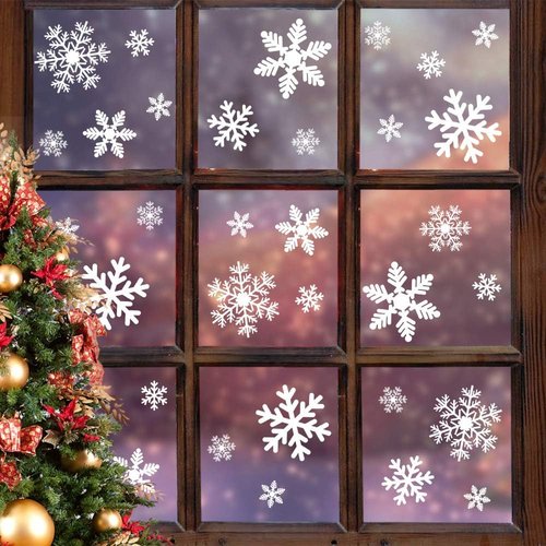 LUDILO Christmas Window Clings - 135Pcs Snowflake Static Stickers for Holiday Décor & Parties