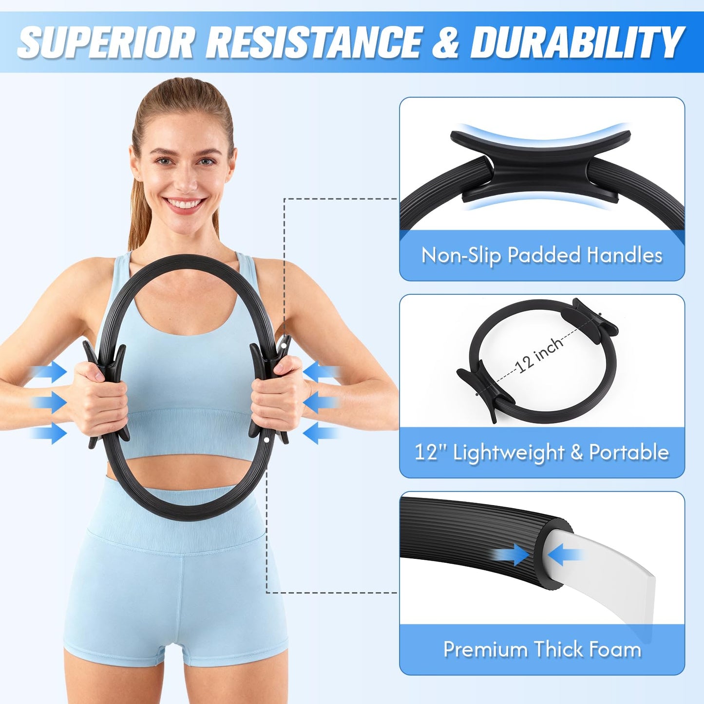 GINMIC Pilates Equipment, Pilates Kit for Women Home Workouts, at Home Pilates Set with Pilates Ring, Pilates Ball, Long and Loop Resistance Bands, Pilates Socks, Massage Ball, Guide & Bag
