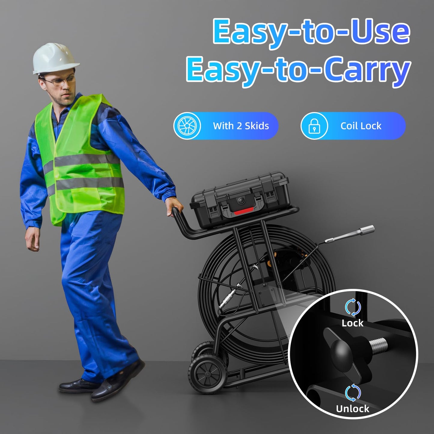 Sanyipace Sewer Camera 230FT/70M with 512Hz Transmitter, Self-Leveling, Drain Plumbing Pipe Inspection Camera with Mic Speaker, DVR Recorder, 16GB TF Card, 9mm Rigid Cable, Pipe Pulley Guide Wheel