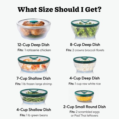 Anyday 4-Cup Glass Food Storage with Glass Lid, Round Shallow Dish | Plastic-Free Meal Prep & Microwave Cookware | Stackable Airtight Storage Container with Vented Lid for Microwave-Safe Reheating