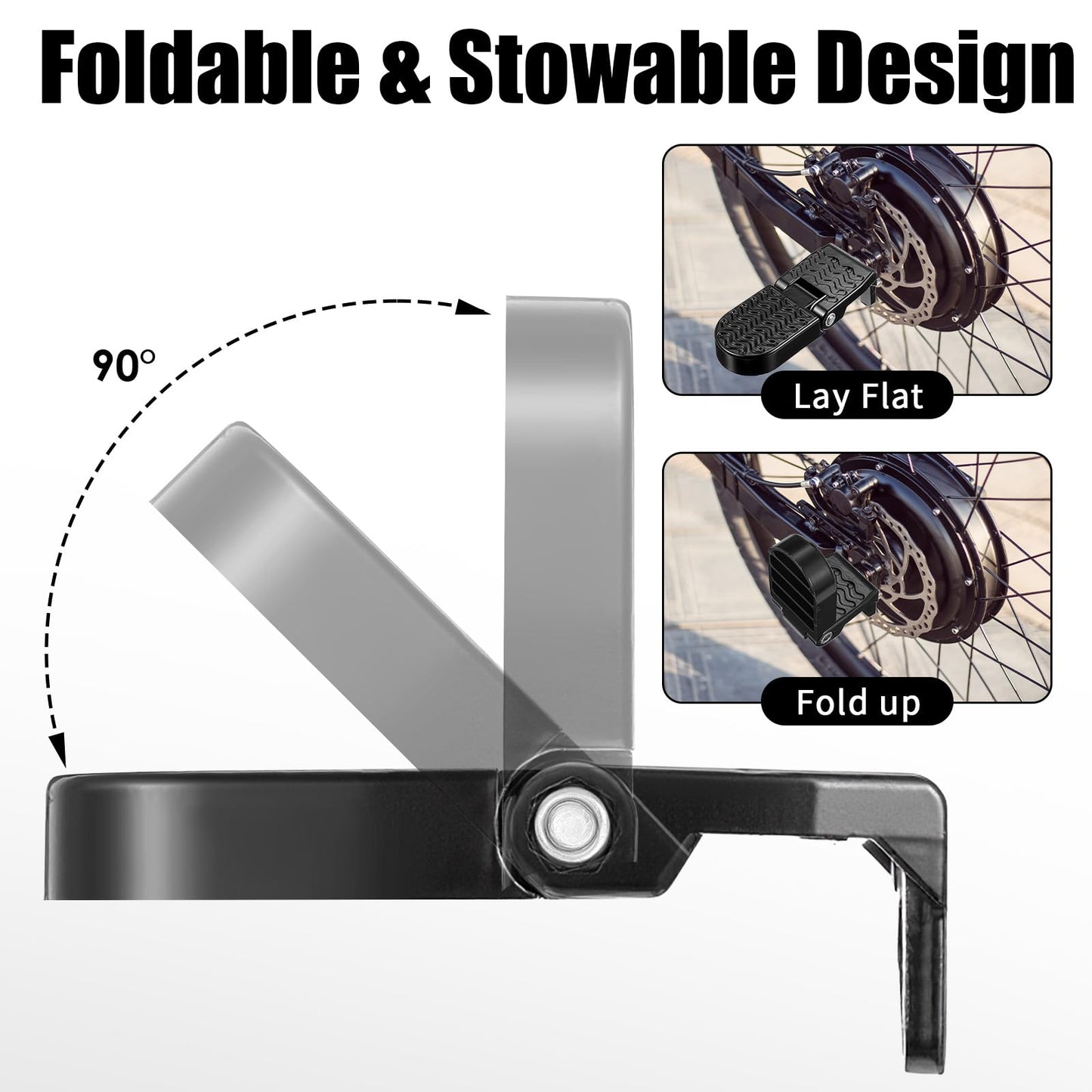 Afcabakila 2Pcs Aluminum Alloy Foot Pegs for E-Bike & Mountain Bike, 4.3 x 1.8 Inch Non-Slip Passenger Peg for Road Bike & BMX Accessories, Folding Rear Pedals, Durable, Space-Saving
