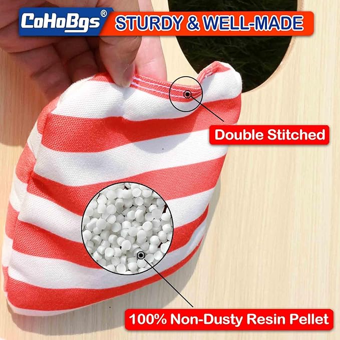 CoHoBgs Corn Hole Bags Set 8, Professional Cornhole Bags Dual-Sided Slick & Stick Resin Filled Suede and Duck Canvas Bean Bag for Cornhole Game Includes Carry Case