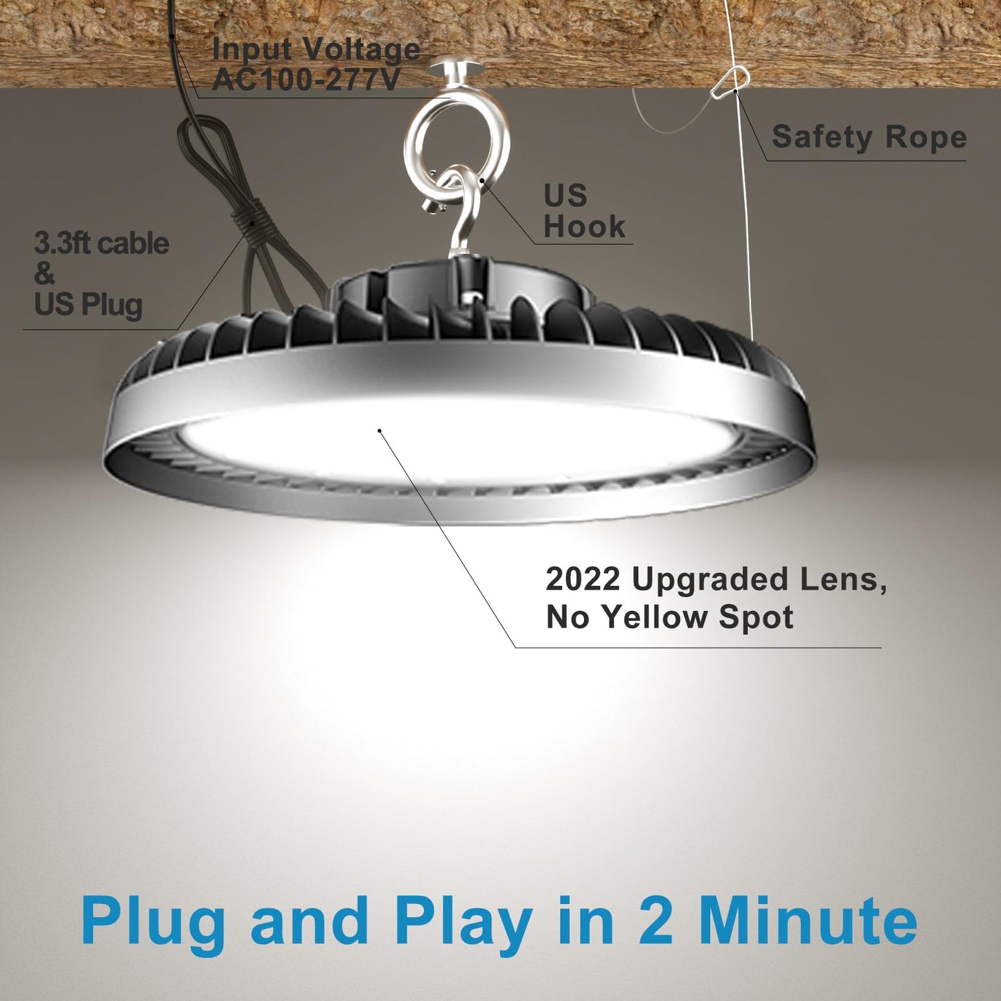 Lightdot 500W LED High Bay Light Fixtures 75000lm (Eqv.2000W MH/HPS) UFO LED Lights, 5000K Daylight High Bay Shop Light, AC100-277V Commercial Warehouse,Barn Lighting,Plug & Play- 3Pack 5 Yrs Warranty