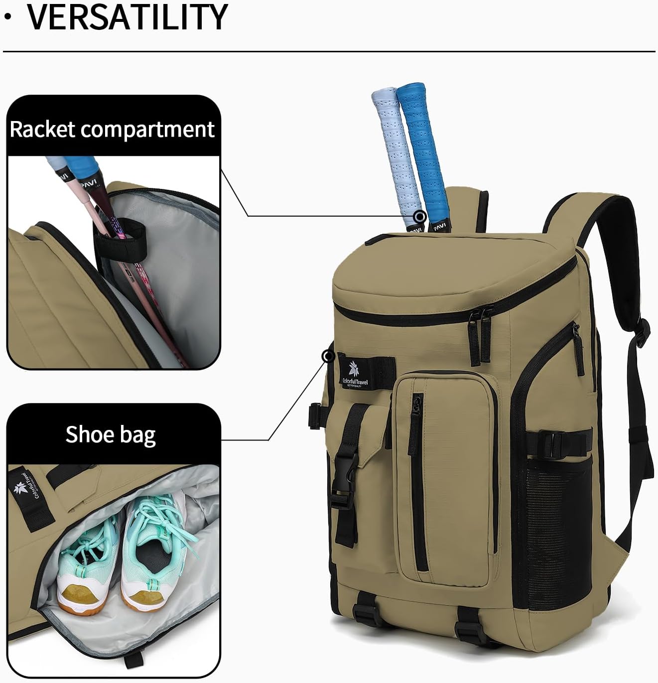 Backpack 4-Way Kalesi Gym Duffle Tennis Bag Waterproof with Shoes Compartment for travel Sport Hiking laptop (Wood