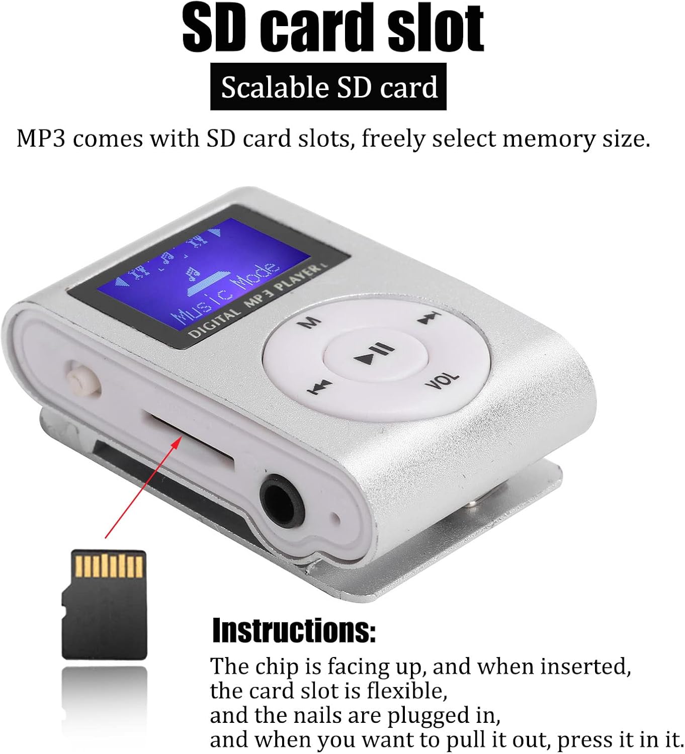 ciciglow MP3 32G,Suitable Mini Player,Mini LCD Screen Display USB Player,with Earphones,Ultra-Light Clip-on