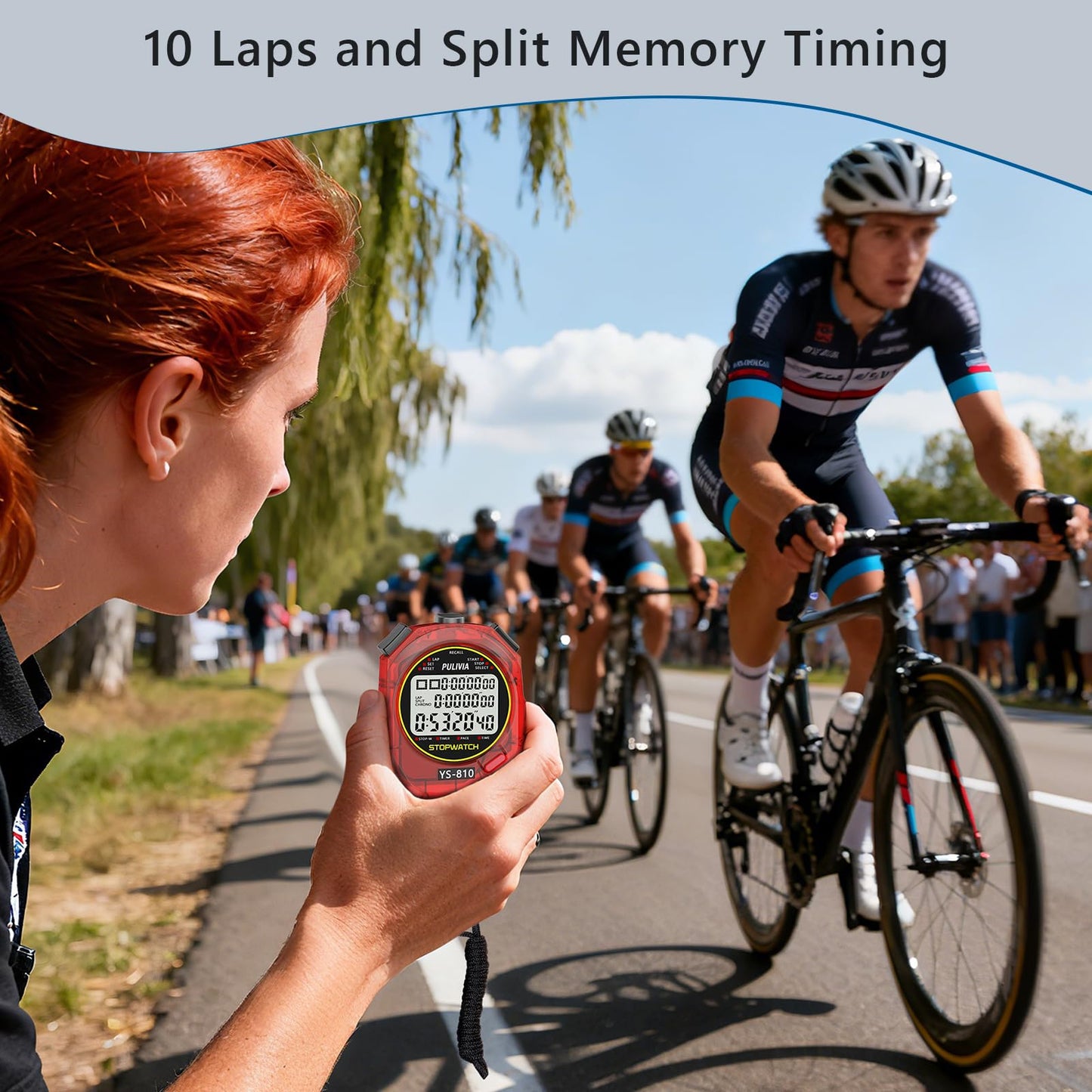 PULIVIA Stopwatch Timer 10 Splits/Laps Digital Stop Watch for Sports, Countdown Alarm Clock Date Memory Recall Large Display, Stopwatch for Coaches PE-Teacher Referee (red, 10 Splits/laps)