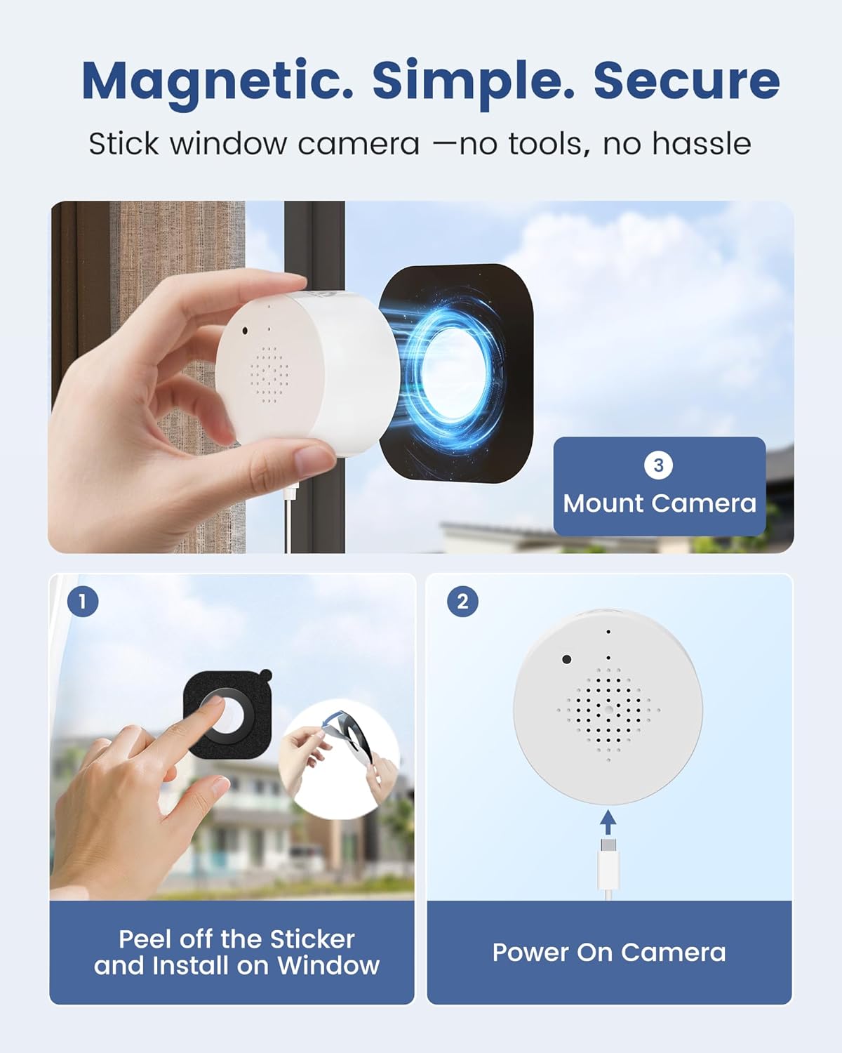 AKINGUAR 3MP 2K WiFi6 24/7 Window Camera, Indoor Camera for Home Security, with Full-Color Night Vision, AI