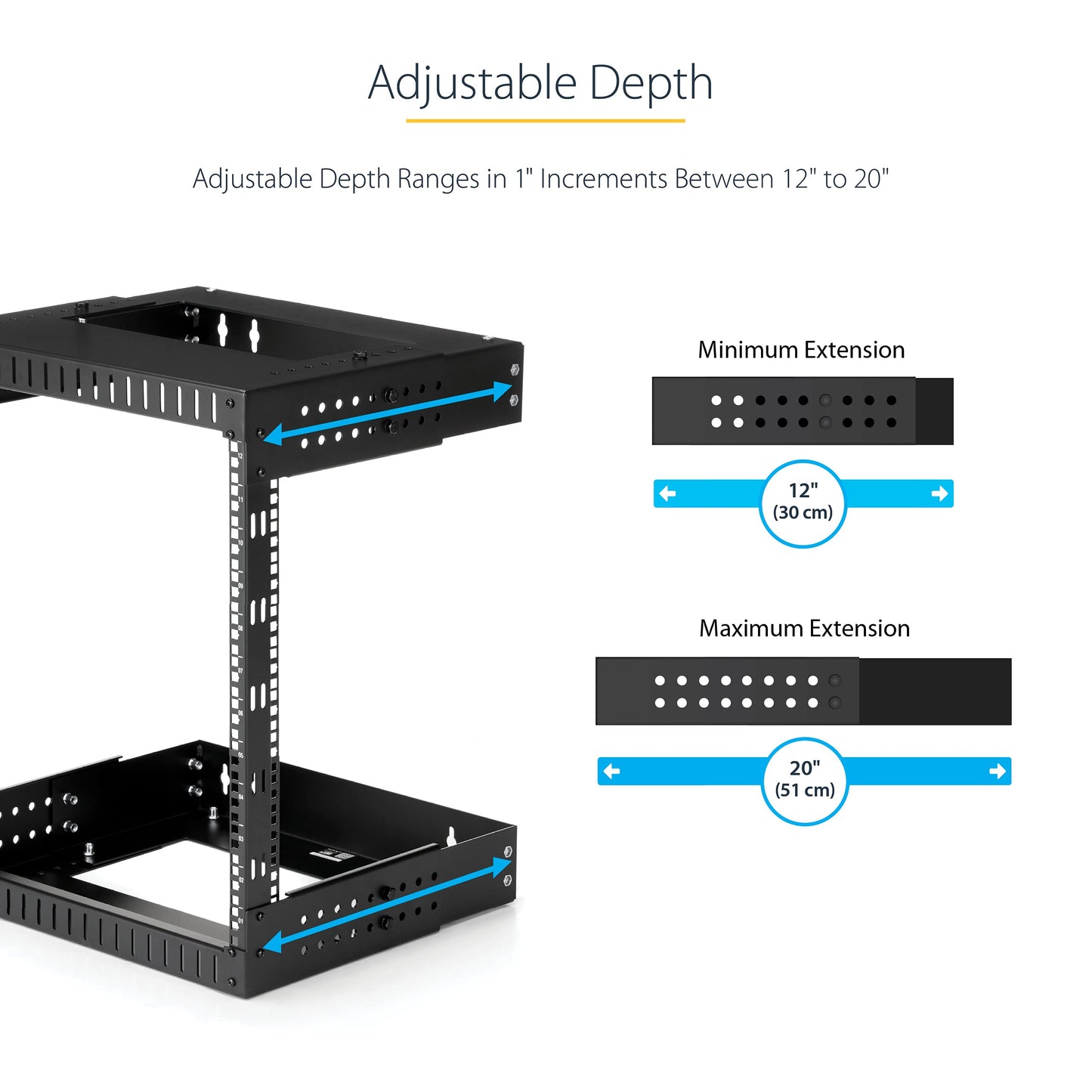 StarTech.com 2-Post 12U Heavy-Duty Wall Mount Network Rack, 19" Open Frame Server Rack with Adjustable Depth, Wall Mount Data Rack for IT / AV / Patch Panel / Computer Equipment (RK12WALLOA)