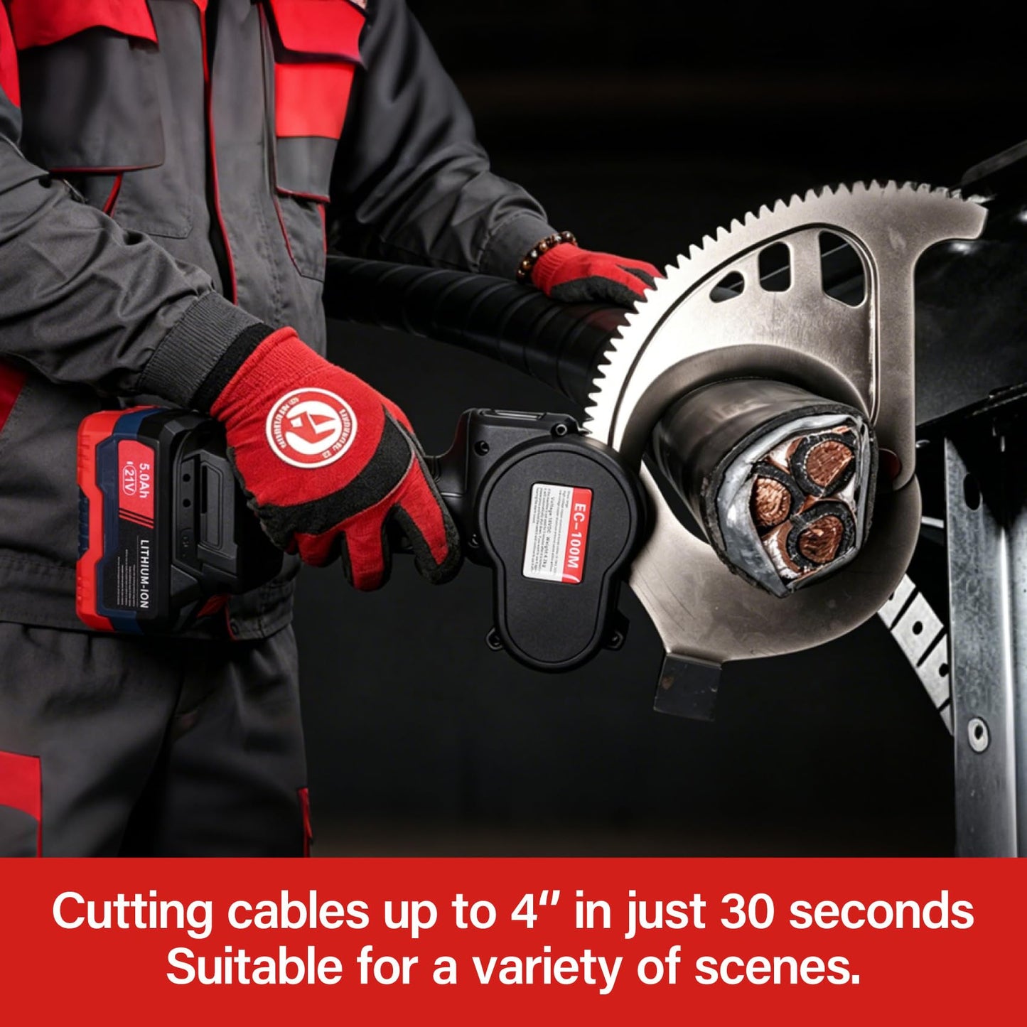 4” Battery Ratcheting Cable Cutters 21V 10lbs Cordless Electric Portable Heavy Duty Cable Cutting for Diameter Communications, Armored, Lead Sheath, Copper, Aluminum Cables