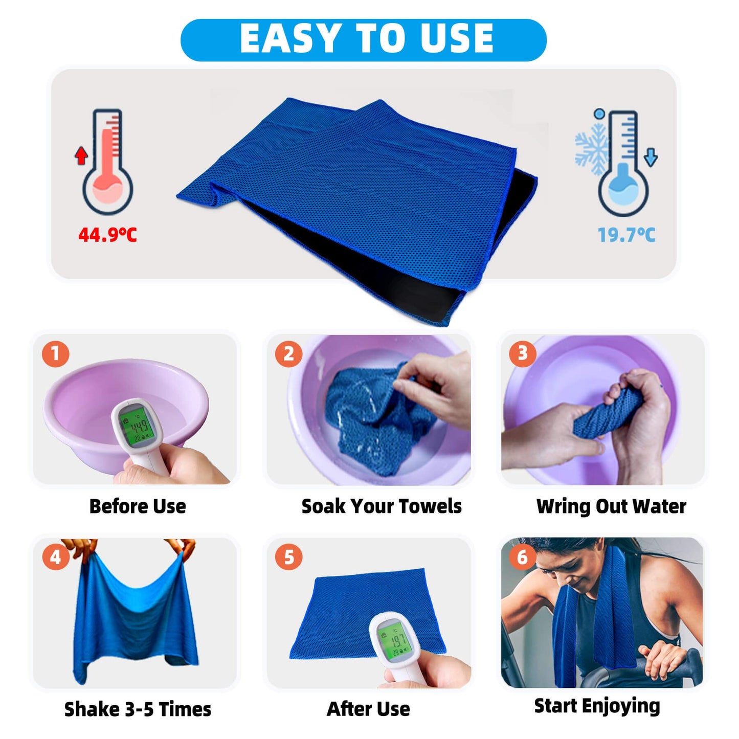 AWOWZ 10 Pack Cooling Towels, Soft Breathable Sweat Ice Towel for Sports, Yoga, Gym, Golf, Camping, Running, Fitness, Workout & More Activities