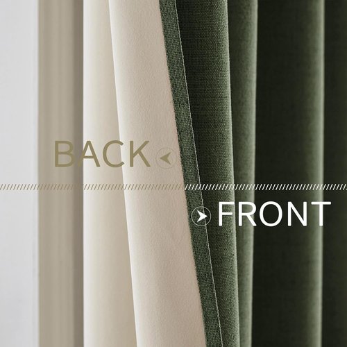 MIULEE 100% Blackout Linen Textured Curtains - Olive Green Thermal Insulated Drapes | 42 x 63 Inch (2 Panels)