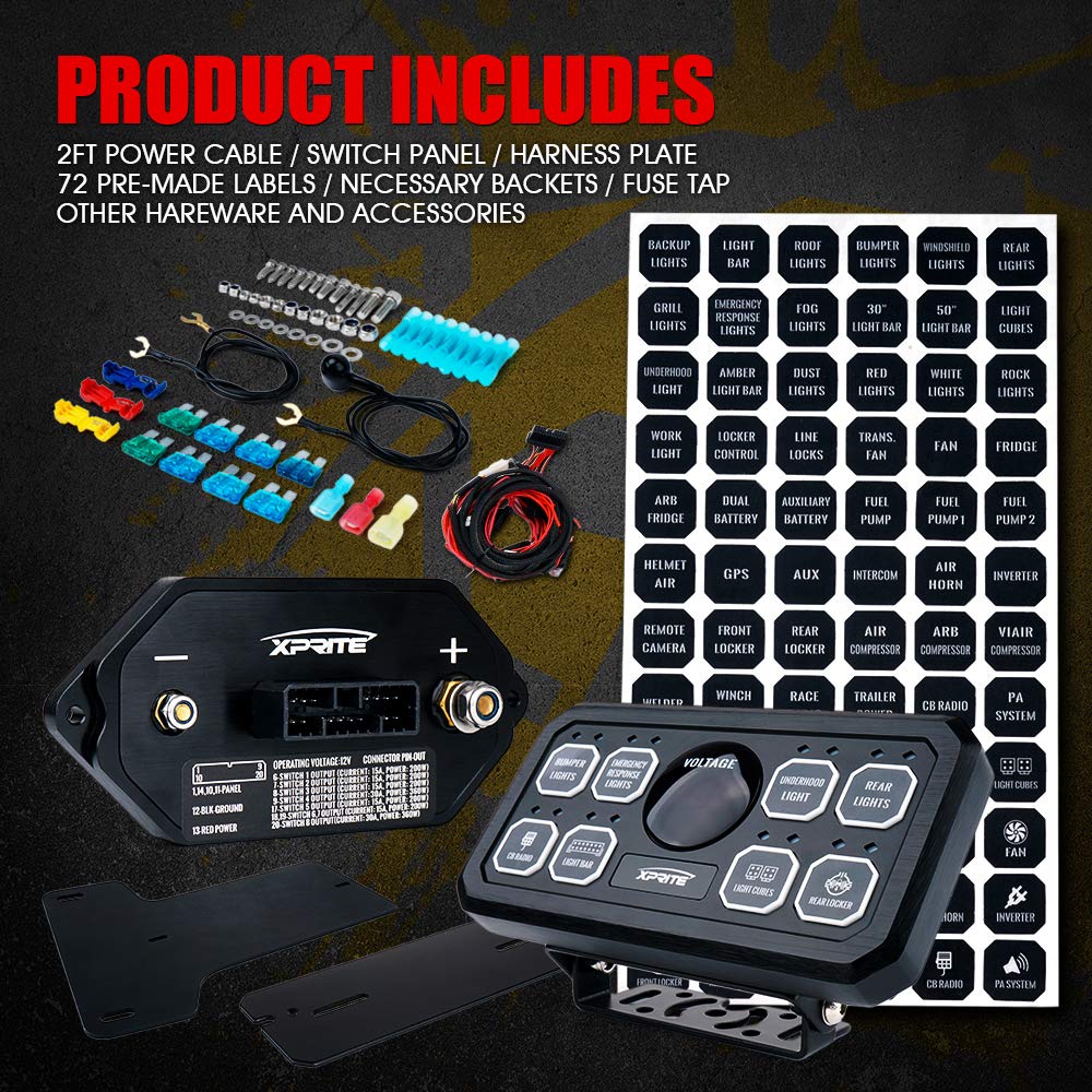 Xprite 8 Gang Switch Panel Box with Digital Voltmeter, Universal Touch LED Switch Pod Compatible with Jeep Truck UTV SUV Boat RV Marine Car Vehicles - Blue