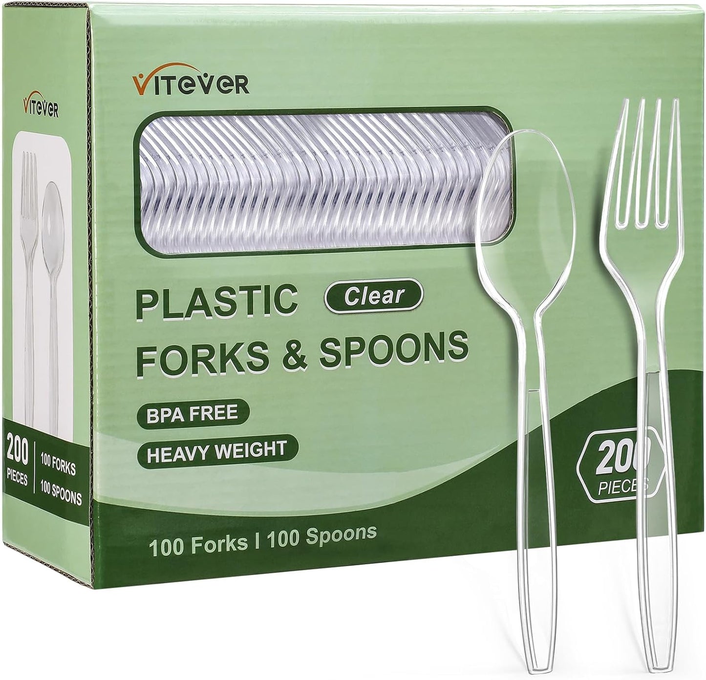 Skiennix Disposable Plastic Silverware Set - Heavy Duty Forks & Spoons, 200 Count, BPA Free for Parties & Events