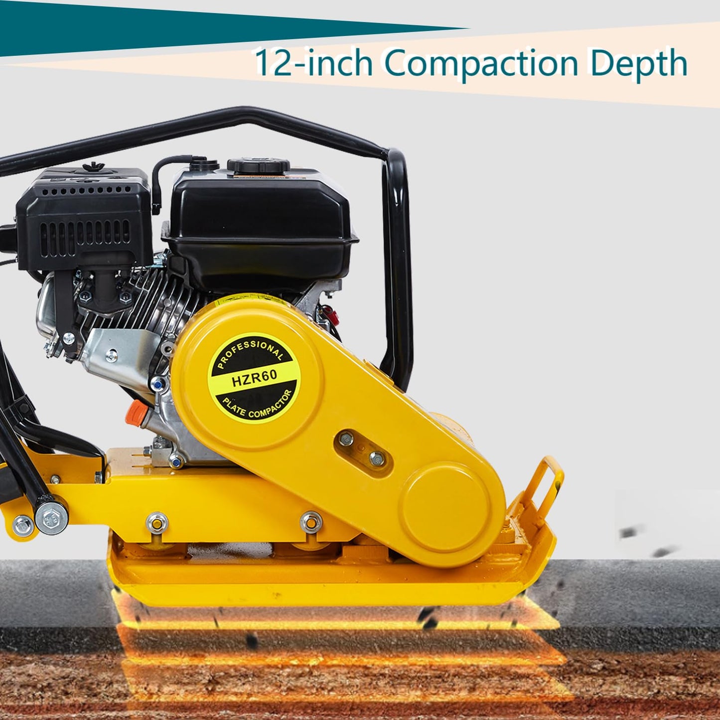 7HP Plate Compactor Rammer,212cc Gas Engine 5600 VPM Soil Compactor, 4200 lbs Compaction Force, 22.1 x 15.9 inch Plate Ground Compactors, Concrete Tools for Paving Landscaping Sidewalk Patio(Yellow)