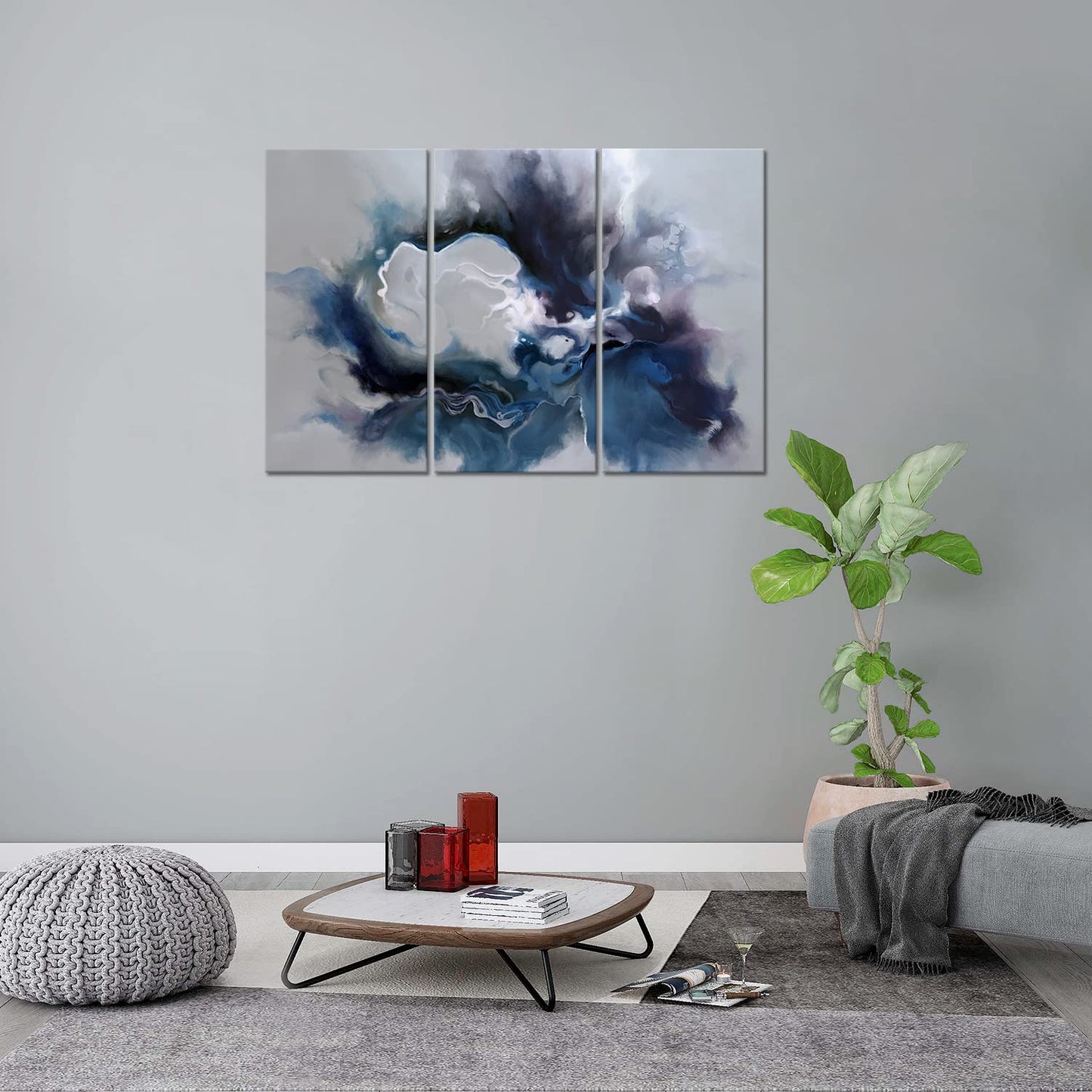 Blue and Grey Wall Art-Abstract Picture 3 Piece Canvas Print Wall Painting Modern Artwork Canvas Wall Art for Living Room Home Office Décor