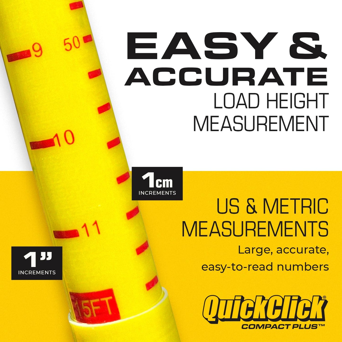Quickclick Compact Plus Load Height Measuring Stick - Measures Up to 15 Feet - Measure Your Load Before You Hit The Road™