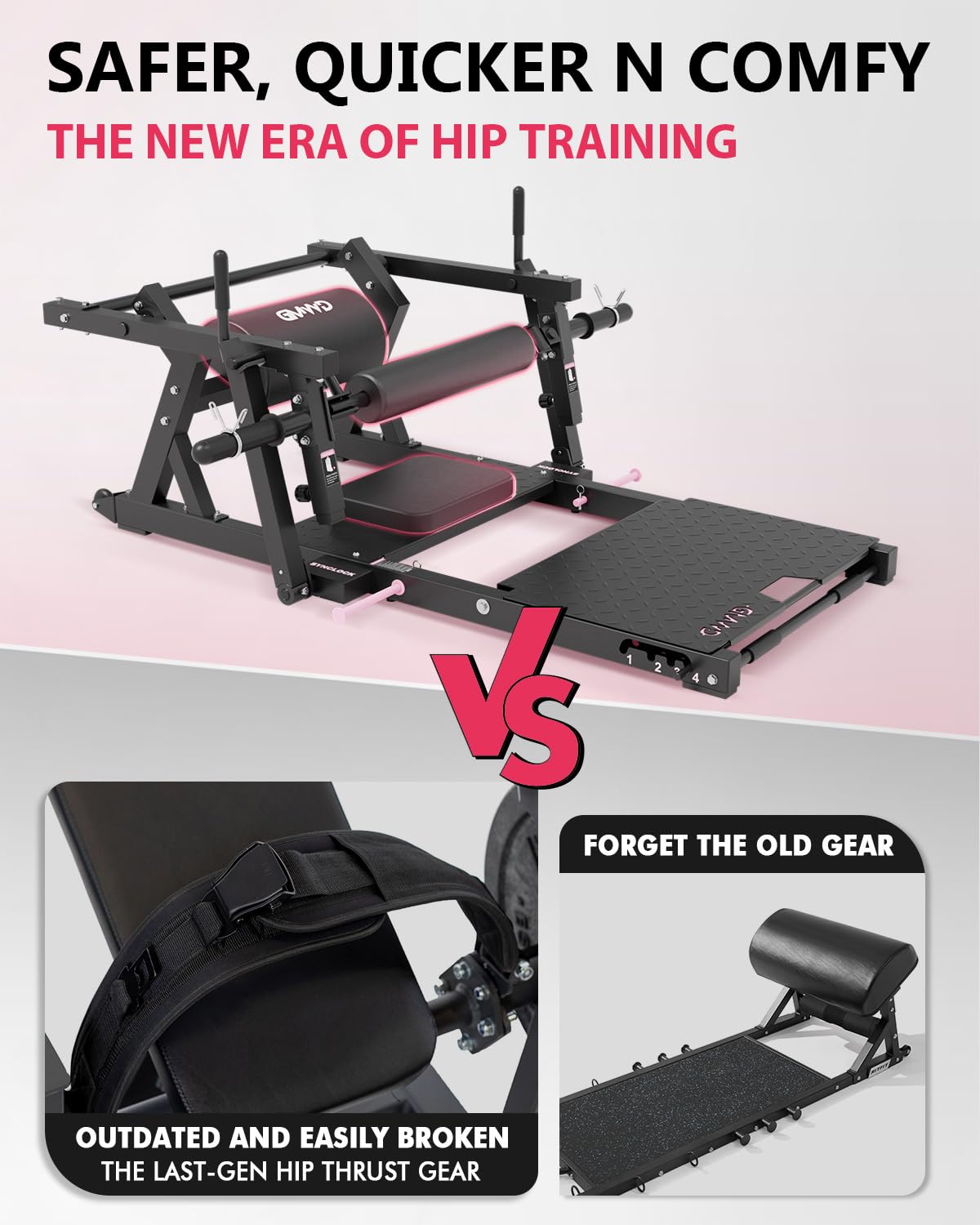 GMWD Hip Thrust Machine, 800 lbs Plate-Loaded Glute Bridge Machine with Weight Holder, Heavy Duty Butt Exercise Equipment for Glute Muscles Building and Butt Shaping, Adjustable Footboard, Pink
