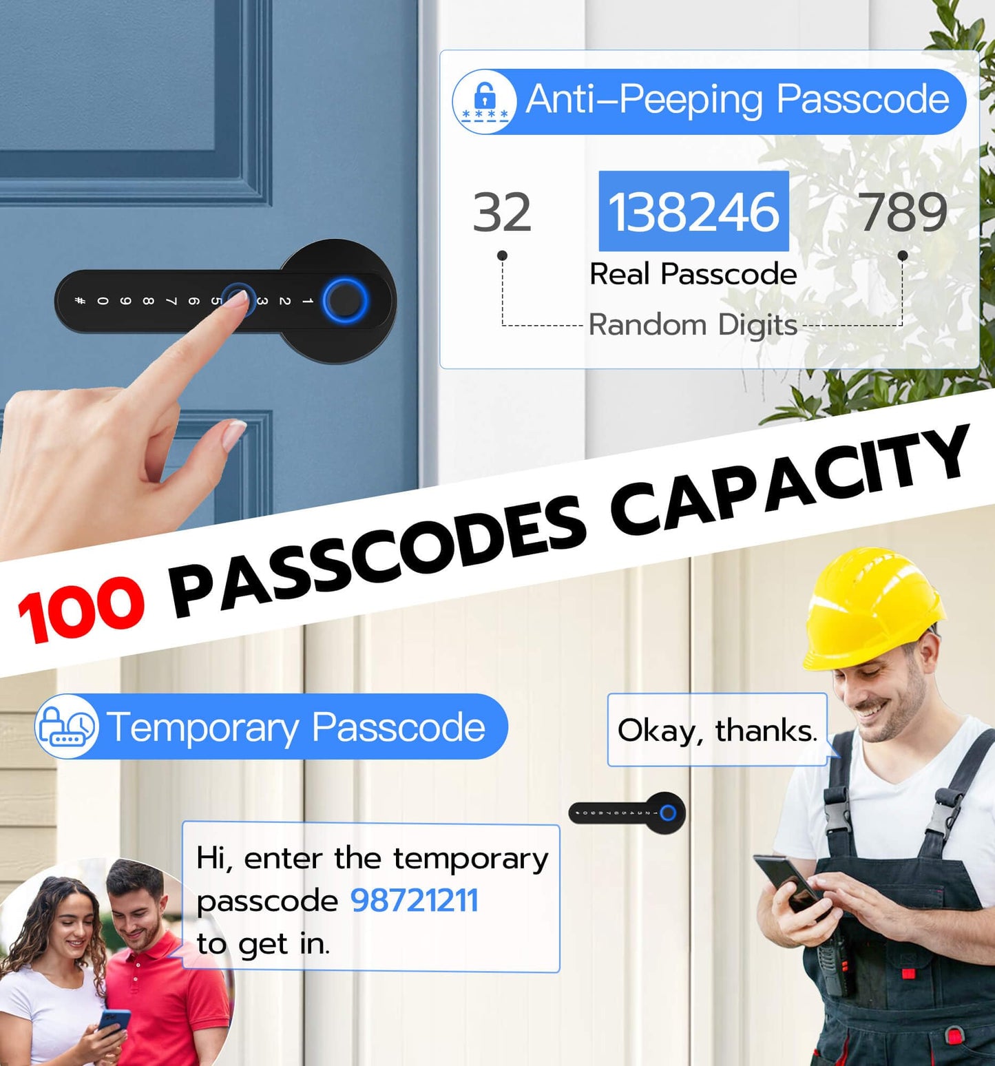 eLinkSmart Fingerprint Door Knob Lock, Smart Keyless Entry Door Lock with Code Keypad Handle, Biometric Electronic Security Locking Door Lever Locks for Bedroom Interior Indoor Room - Black