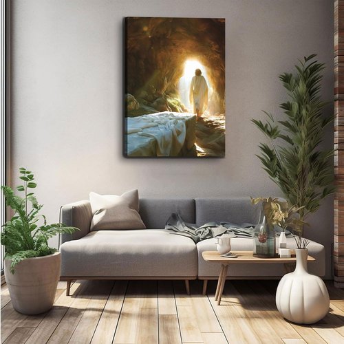 Jesus Canvas Wall Art - Resurrected Savior Leaves the Tomb Decor | 12x16 Inch Print for Home & Church