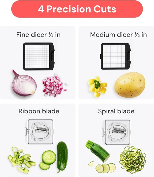 Fullstar Vegetable Chopper - 4-in-1 Pro Chopper & Spiralizer with Container | Clear Kitchen Essential
