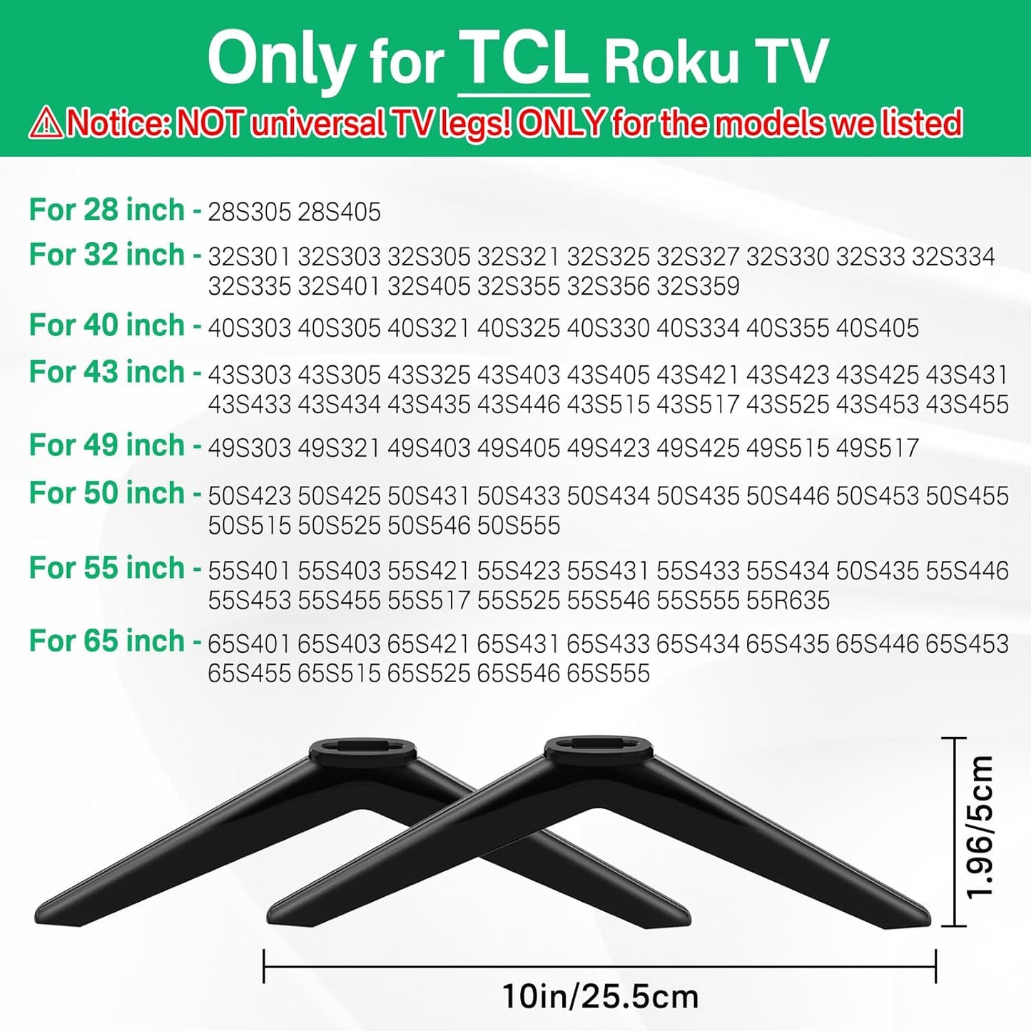 28in 32in 40in 43in 49in 50in 55in 65in Rimous TV Stand Legs for TCL Roku TV Legs Replacement Compatible with TCL Roku