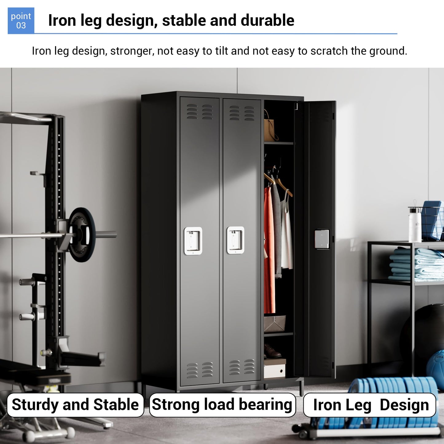 GAOMON Metal Lockers - 3 Doors Lockable Storage Locker, Sturdy Steel Cabinet with Shelves, Space-Saving Design for Home, Gym & Fire Department, Black