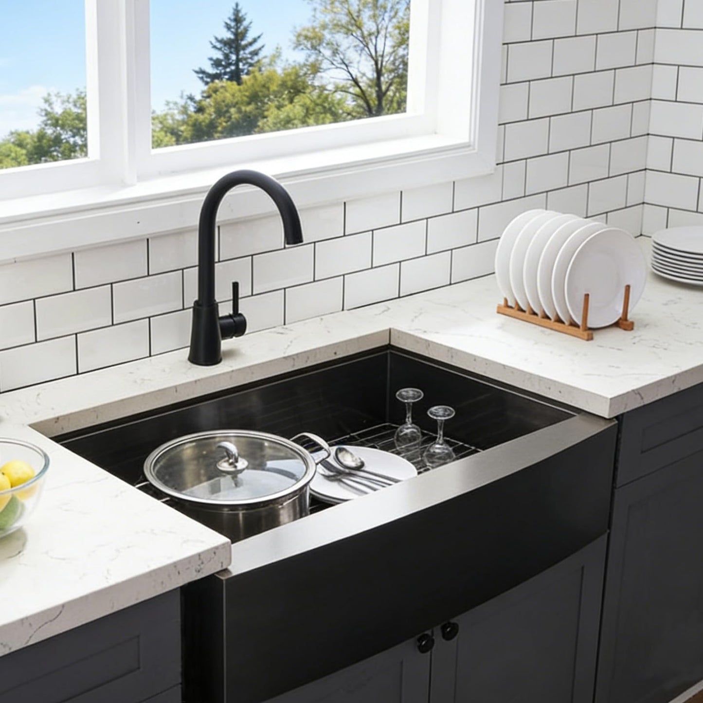 HOTIS 33 Inch Black Farmhouse Sink, Undermount Gunmetal Black Workstation Apron Front Kitchen Sink, 33 x 22 Stainless Steel Farm Sink 16 Gauge 9 Deep Single Bowl Kitchen Sink with Cutting Board