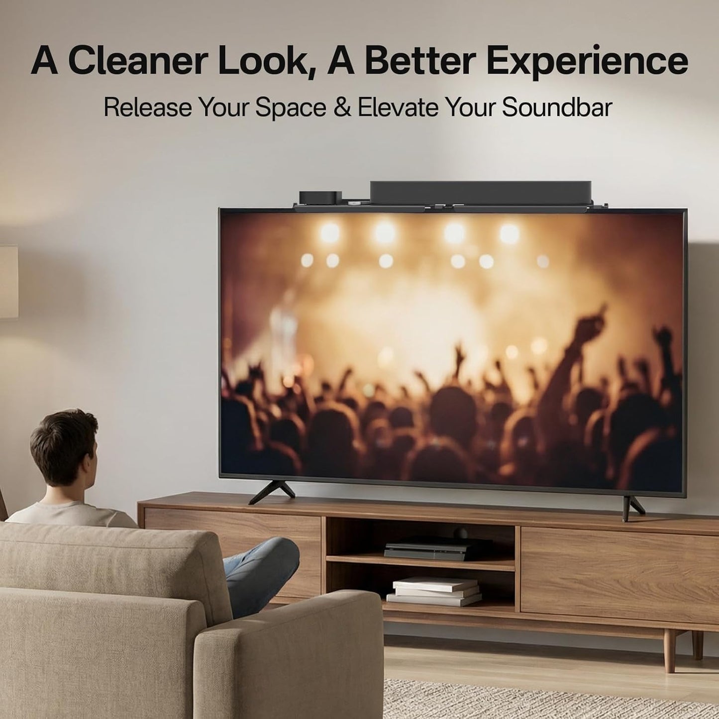 tiebutie 15 Lbs, No Drill Sound Bar Mount Top of TV Universal TV Top Shelf for Small Soundbars Up to Floating Sound Bar