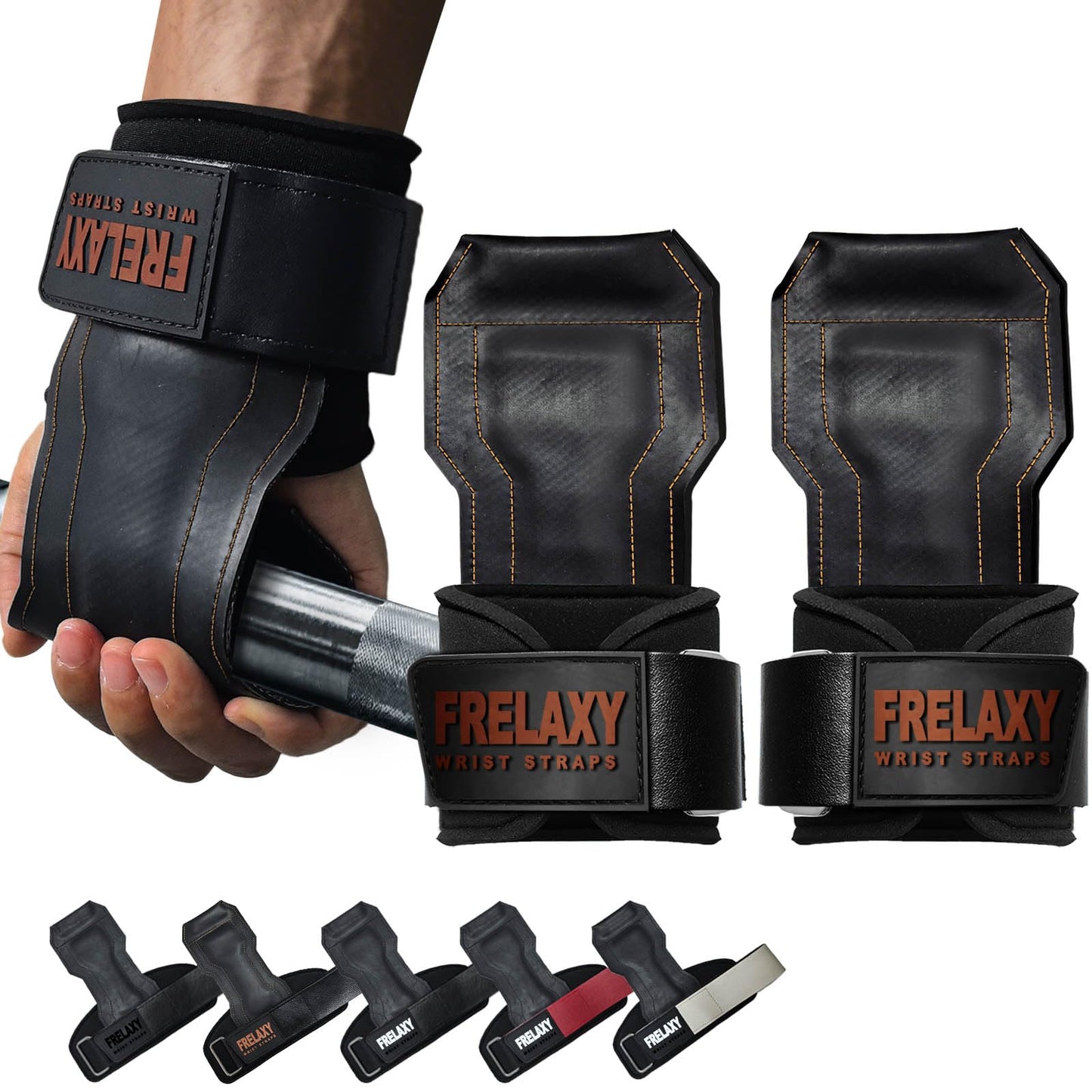 Frelaxy Lifting Wrist Straps, Rubber Weight Lifting Grips with Non-Slip Palm & Wrist Wraps Support for Deadlifts, Pull Ups, Rows, Heavy Powerlifting, Lat Pulldowns (Brown)