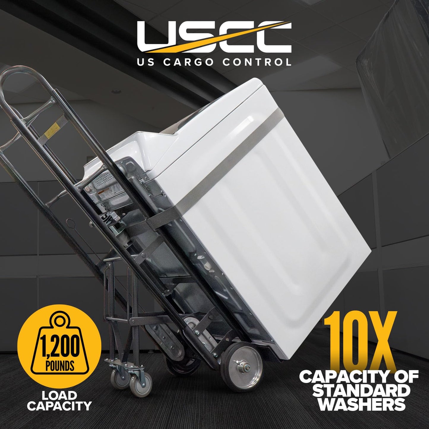 US Cargo Control Appliance Dolly Heavy Duty with Stair Climber & Kickback Wheels, 1,200 LBS Capacity, Industrial Appliance Hand Truck with Single Auto Recoil Strap System, Heavy Duty Steel Hand Truck