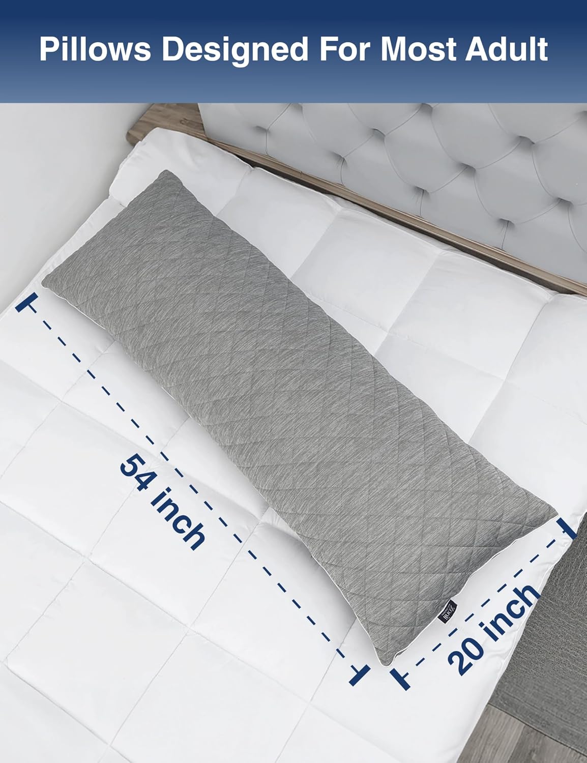 ZonLi Cooling Body Pillow - Memory Foam Support for Side Sleepers & Pregnancy | 20 x 54 Inch, Grey with Washable Case