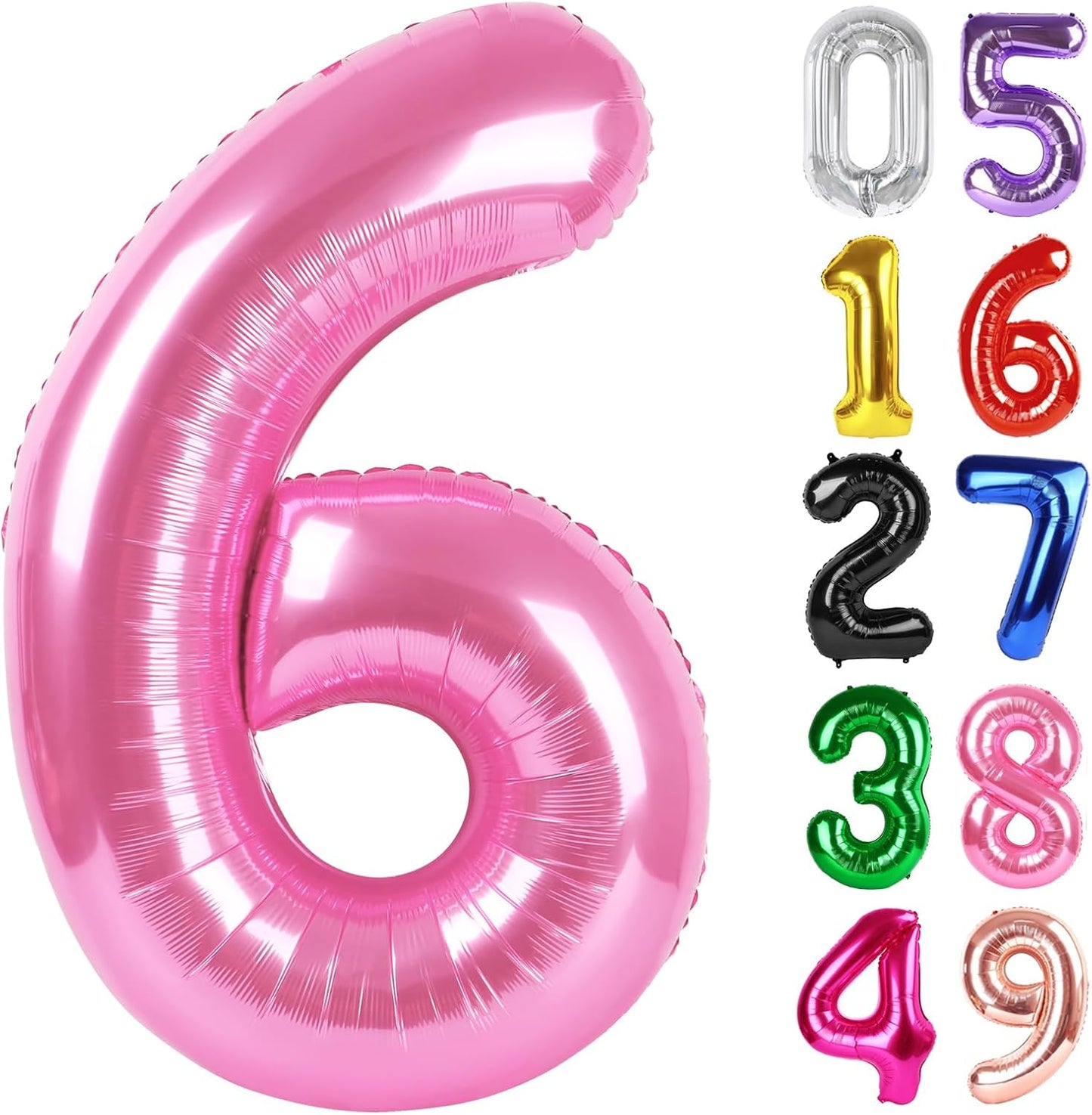 Pink Number 6 Balloon - 40 Inch Giant Foil Balloon for 6th Birthday Party Decorations