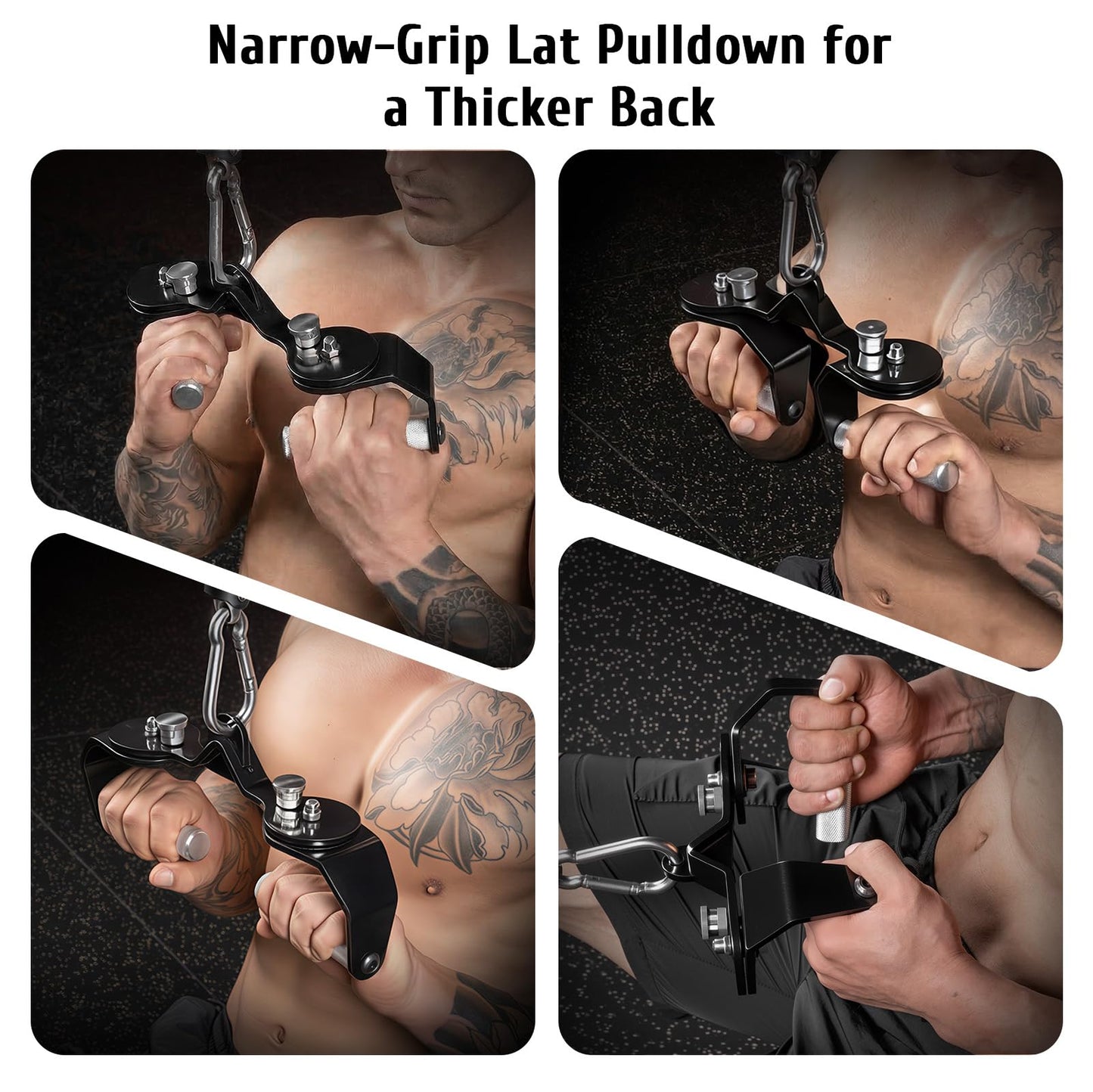 MOST GRIP Lat Pull Down Bar Set with 360° Rotatable Handles, Lat Pulldown Attachments for Whole Back Training, Heavy-Duty Locking LAT Pulldown Bars for Home Gym Cable (Black)