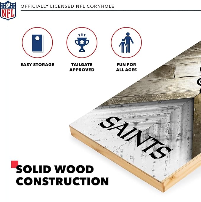 NFL Football 2' x 4' Regulation Size Solid Wood Cornhole Set with Direct Print HD Team Graphics Great Gift for Any Football Fan! Bean Bag Toss Family Outdoor Game