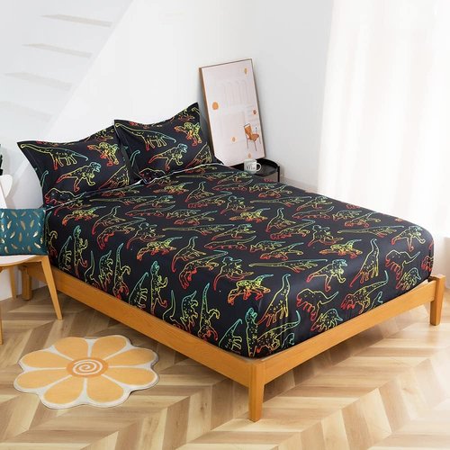 ADASMILE Twin Dinosaur Bedding Set - 100% Microfiber with Pillowcase & Deep Pocket Fitted Sheet