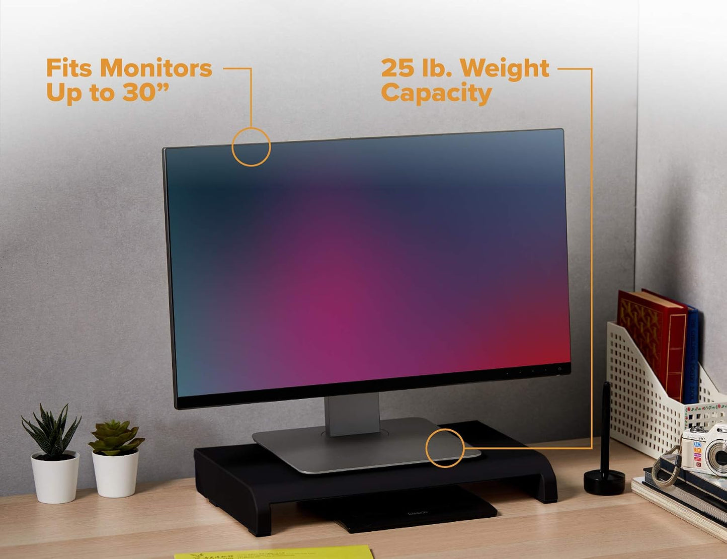 4 Bostitch Office Konnect Adjustable Monitor Stand Riser, Height Adjustments, Built-In Cable Management, Rubber Feet