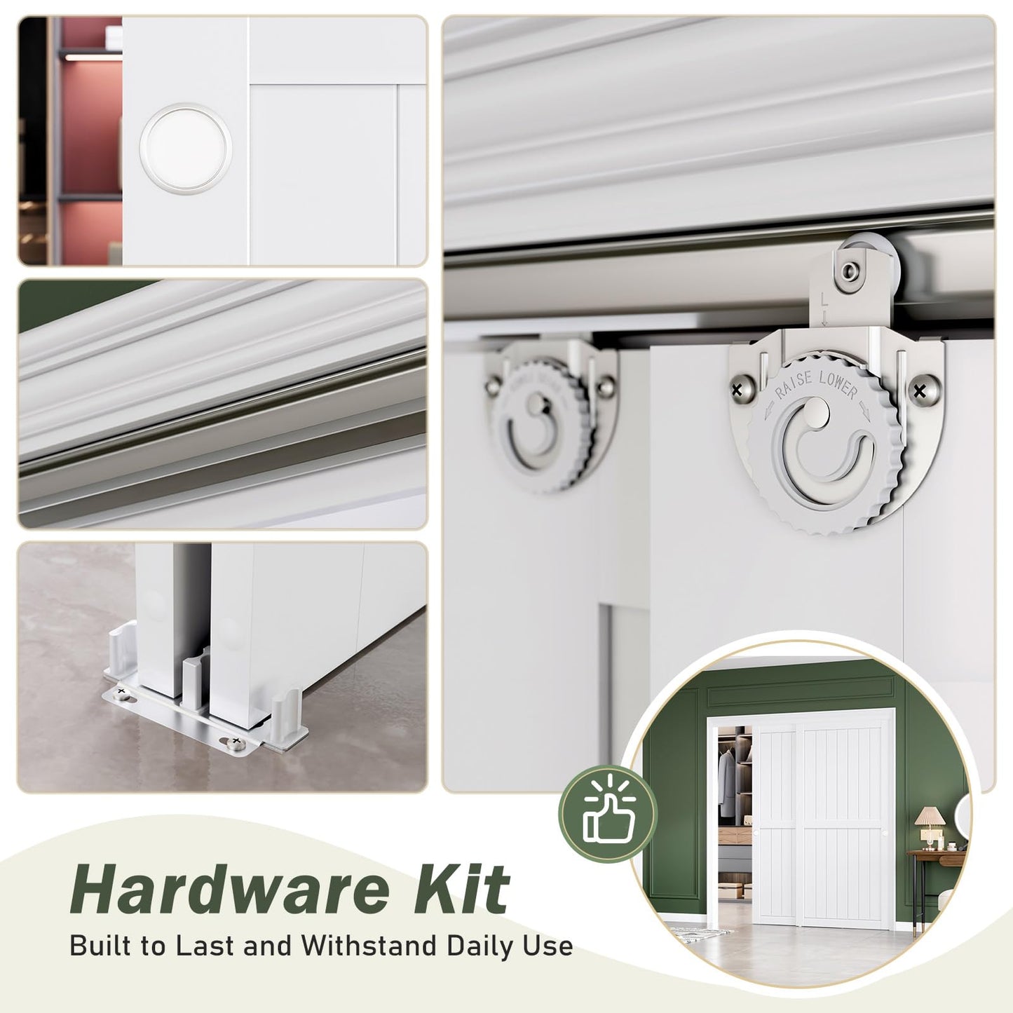FREDBECK Sliding Closet Doors 72x80(Double 37inch),Bypass Barn Door with Hardware,for Bedroom,White,H Frame,Assemble Required