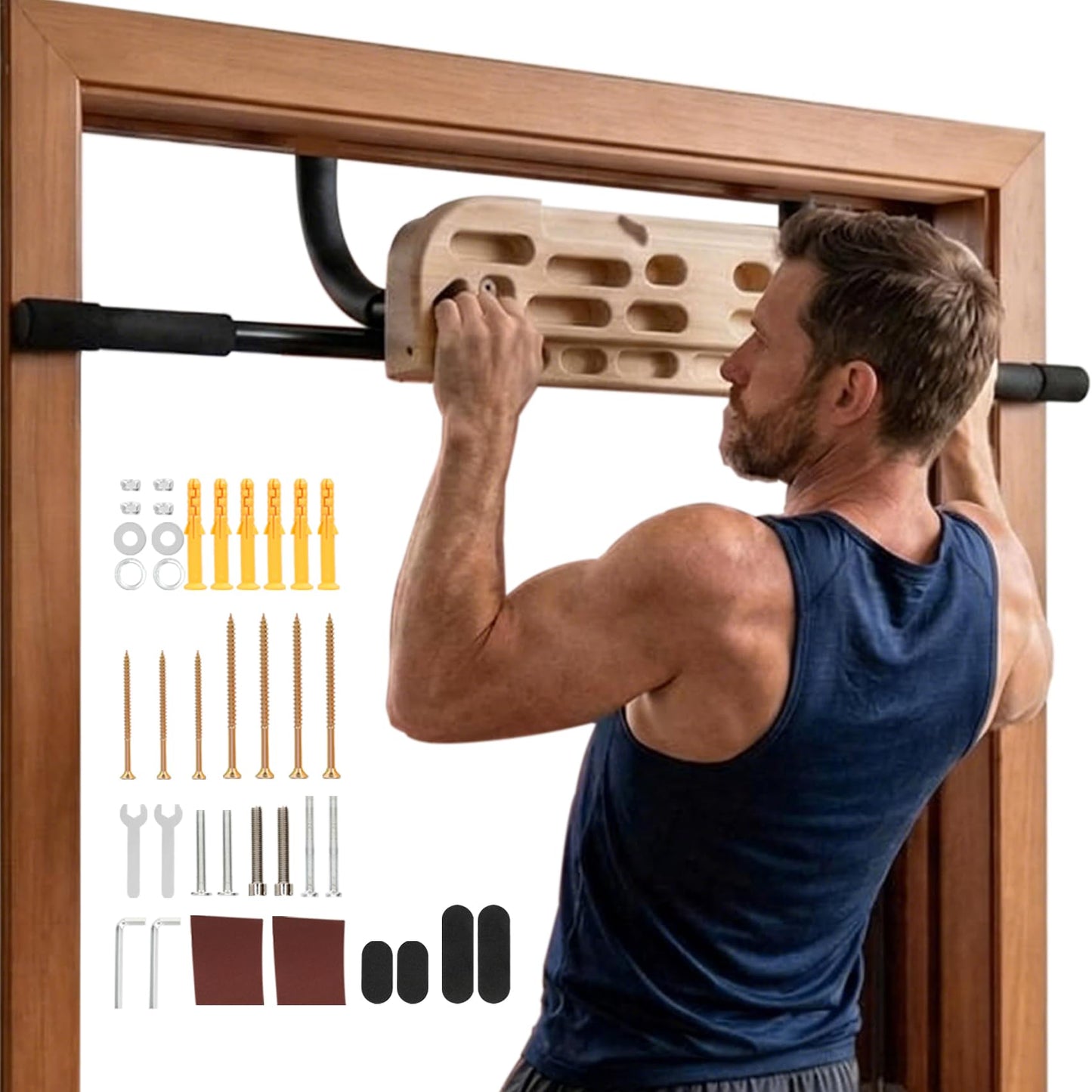 JOYTRADE Hangboard Rock Climbing Hangboard with Door Way Pull Up Bar, 2 in 1 Doorway Fingerboard for Rock Climbing Training & Home Fitness, Including Jugs Pinches Pockets Edges & Slopes, 4-8 inches