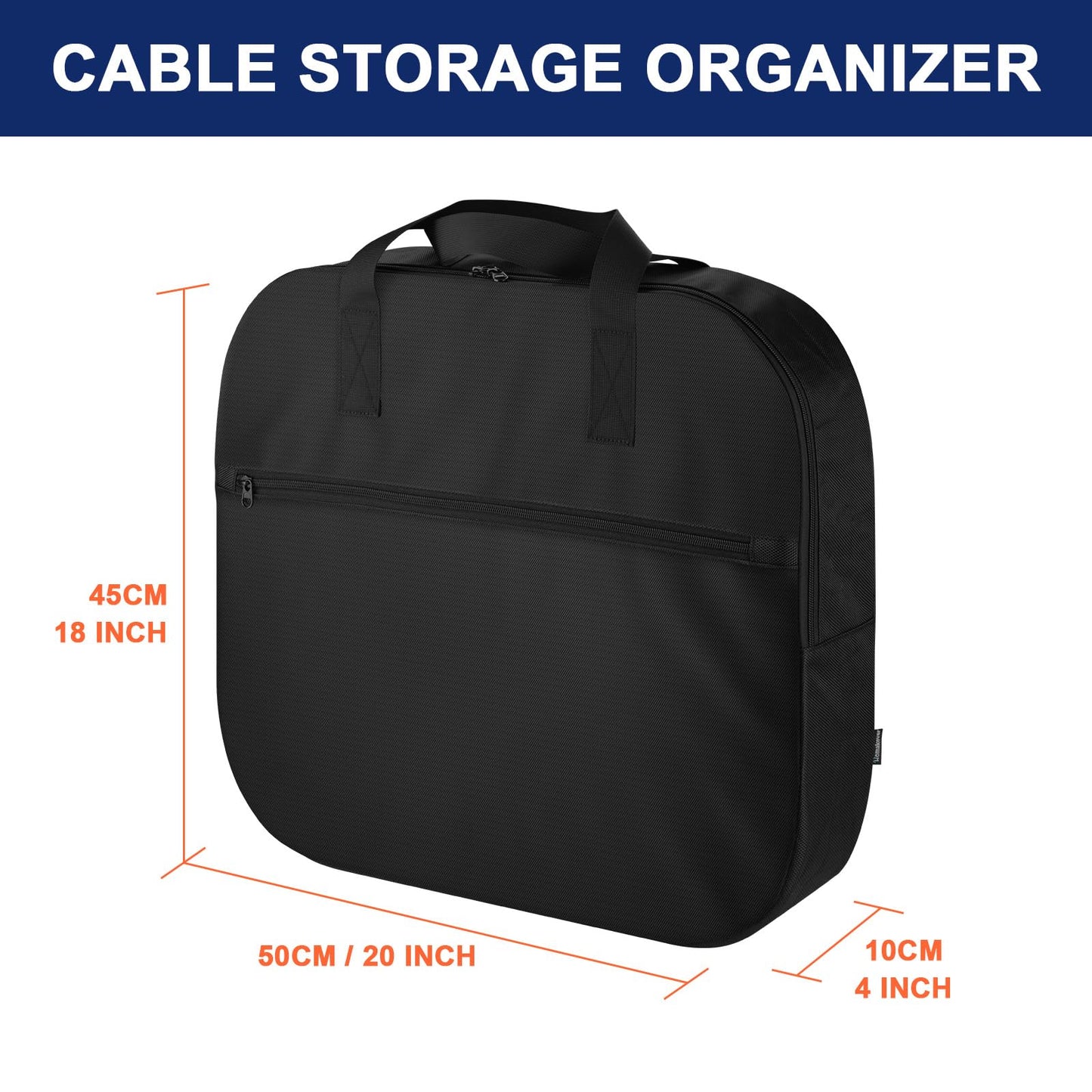 20 Inch Jumper Cable Bag, Heavy Duty Water Resistant Tools Cable Bag, Cable Cords Hoses Storage & Organizer with Exterior Pocket for Jumper Cable,EV Charging Cables,Extensions and Garden Hoses