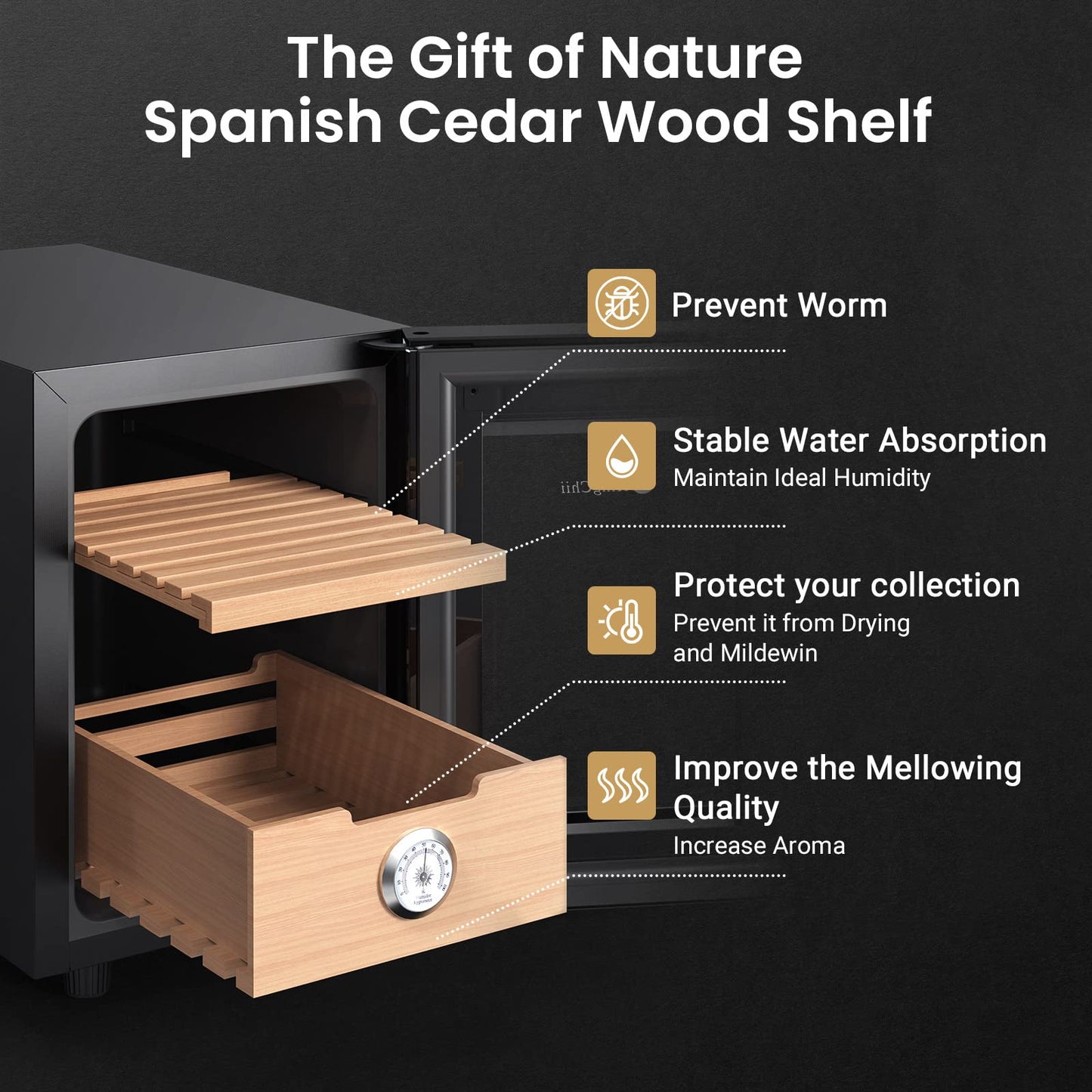 KingChii 16L Electric Cigar Humidors with Temperature Control System, Cigar Cabinet with Spanish Cedar Wood Shelves & Hygrometer, Gifts for Men (2 Layers 100 Capacity)