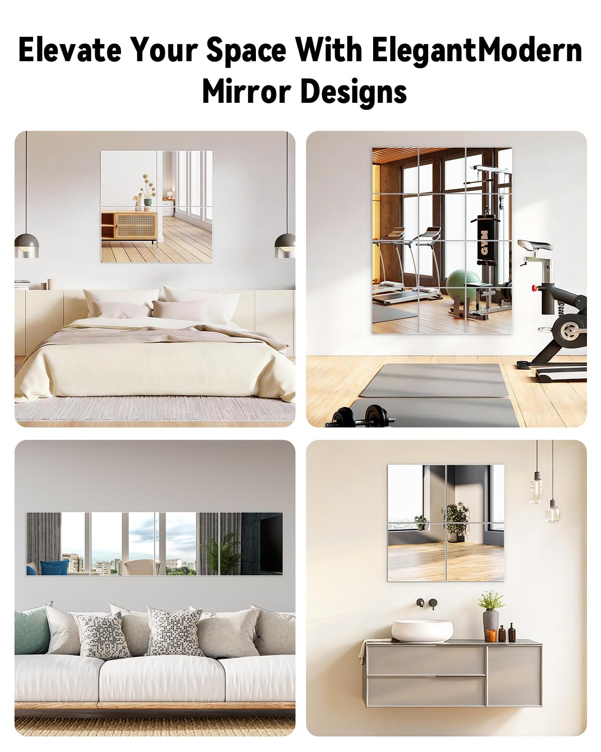 Home Gym Mirrors 12 Inch x 12Pcs Full Length Mirror Tiles Acrylic Unbreakable Wall Mounted Mirror Frameless Full Length for Home Gym, Bedroom, Door