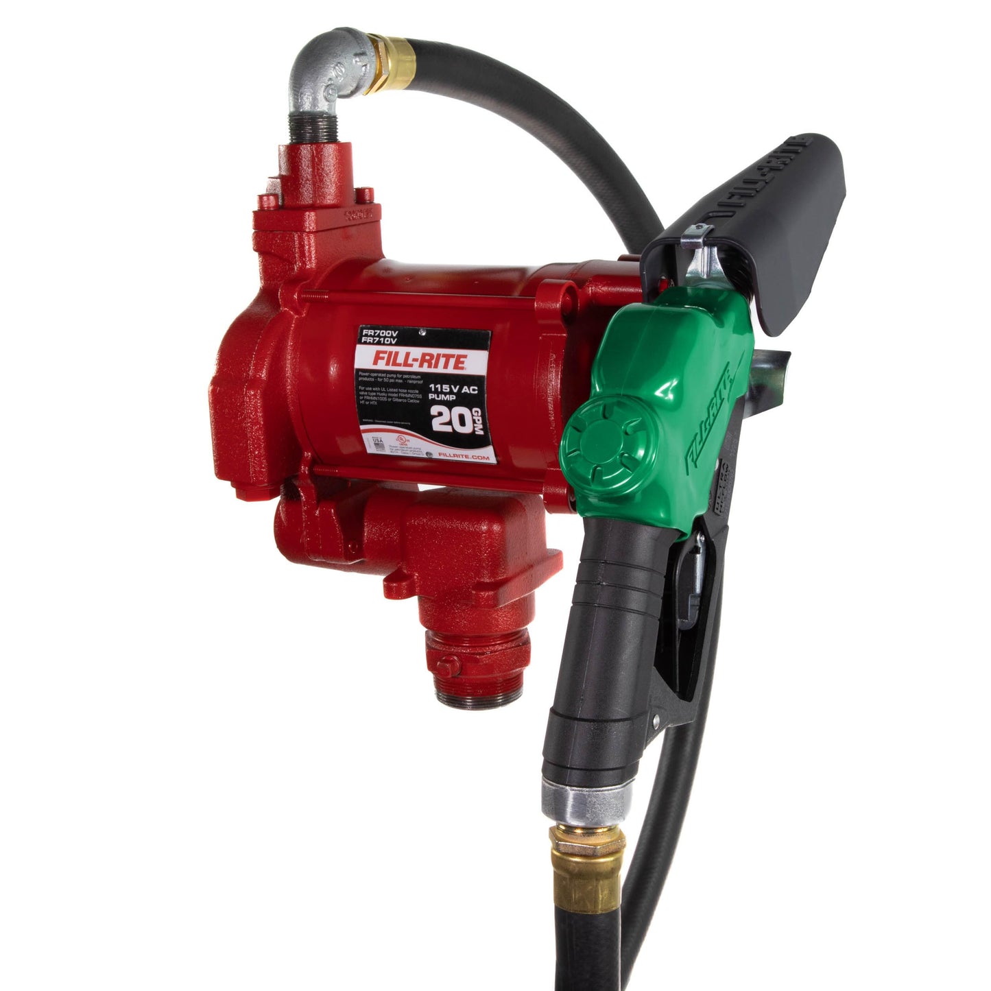 Fill-Rite FR710VB 115V 20 GPM Fuel Transfer Pump with Discharge Hose & Automatic Nozzle, Red | Gasoline, Diesel, Kerosene, Ethanol Blends, Methanol Blends & Biodiesel up to B20