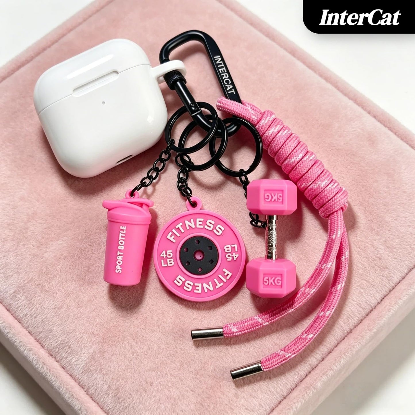 InterCat Gym Keychain accessories for women,Fitness Keychain Set,Cute bag gym charms workout accessories,Pink Silicone Mini Dumbbell Weight Bottle, Fitness Gifts for Men Women