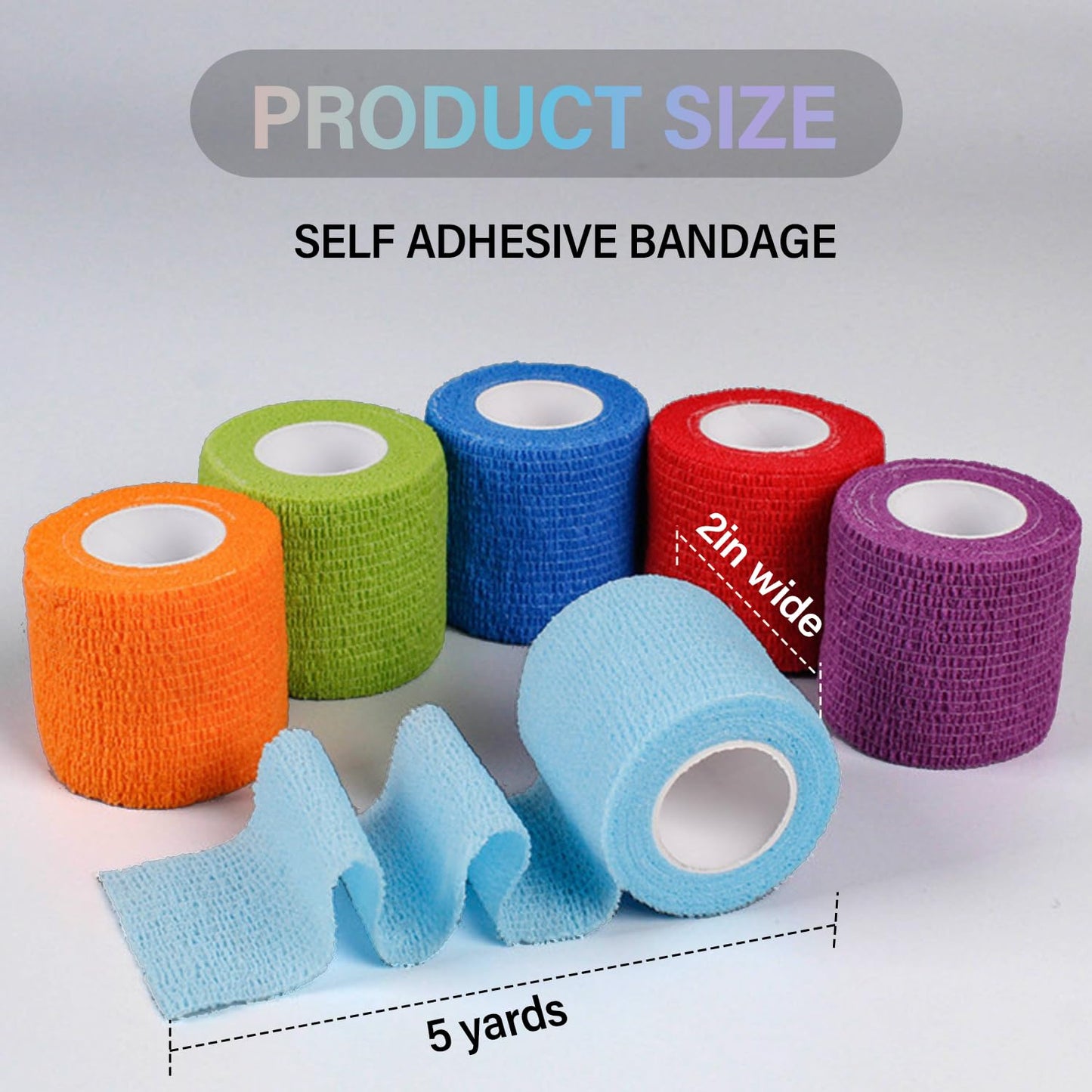 OZER 12 Pack 2 Inch x 5 Yards Self Adhesive Bandage Breathable Cohesive Bandage Wrap Rolls Elastic Self-Adherent Tape for Stretch Athletic, Sports, Wrist, Ankle (Colorful, 2 Inch)