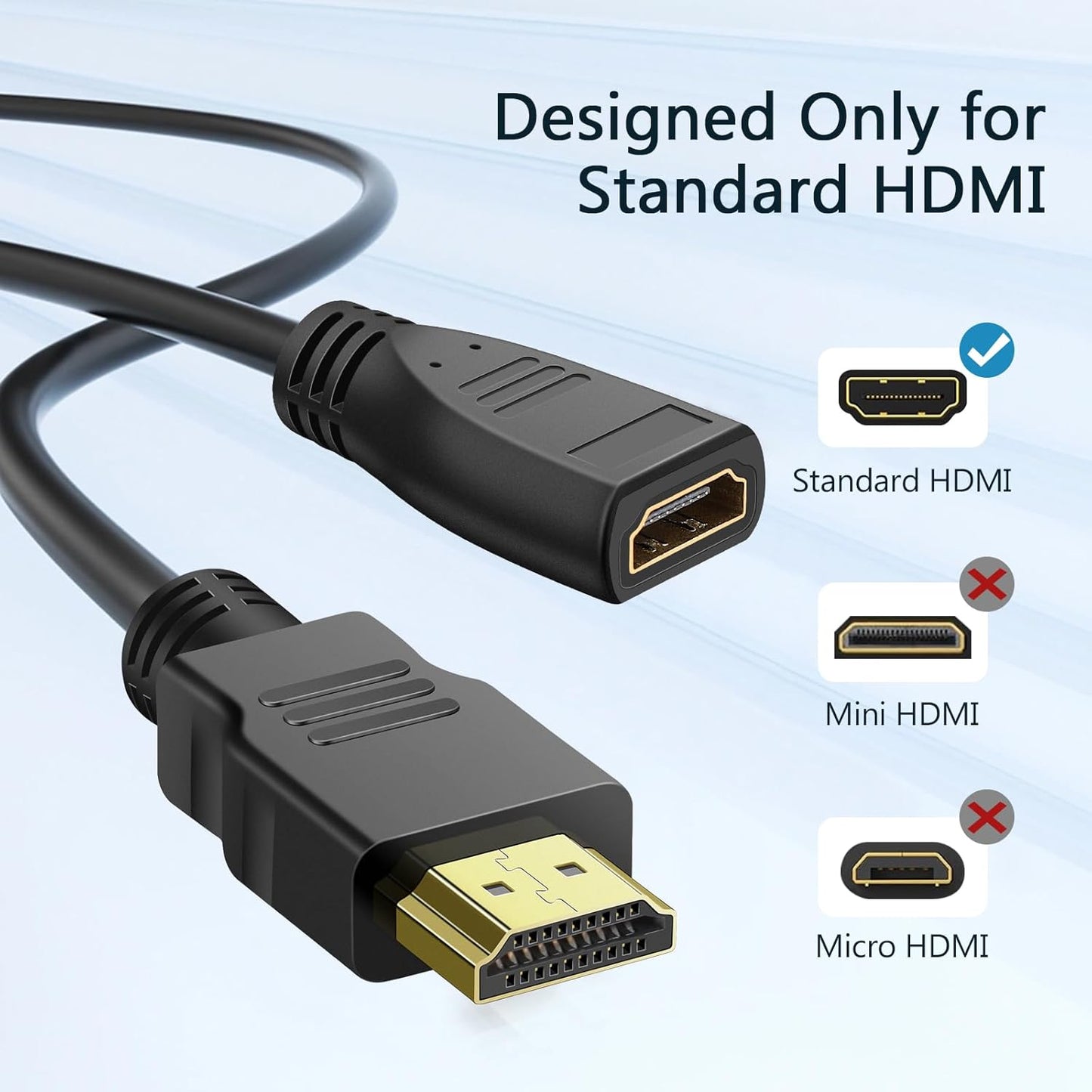 SAISN 6 2 Pack HDMI Extender Cable Feet, HDMI Adapter Cables for HDTV, Monitor, PC, Laptop, Projector
