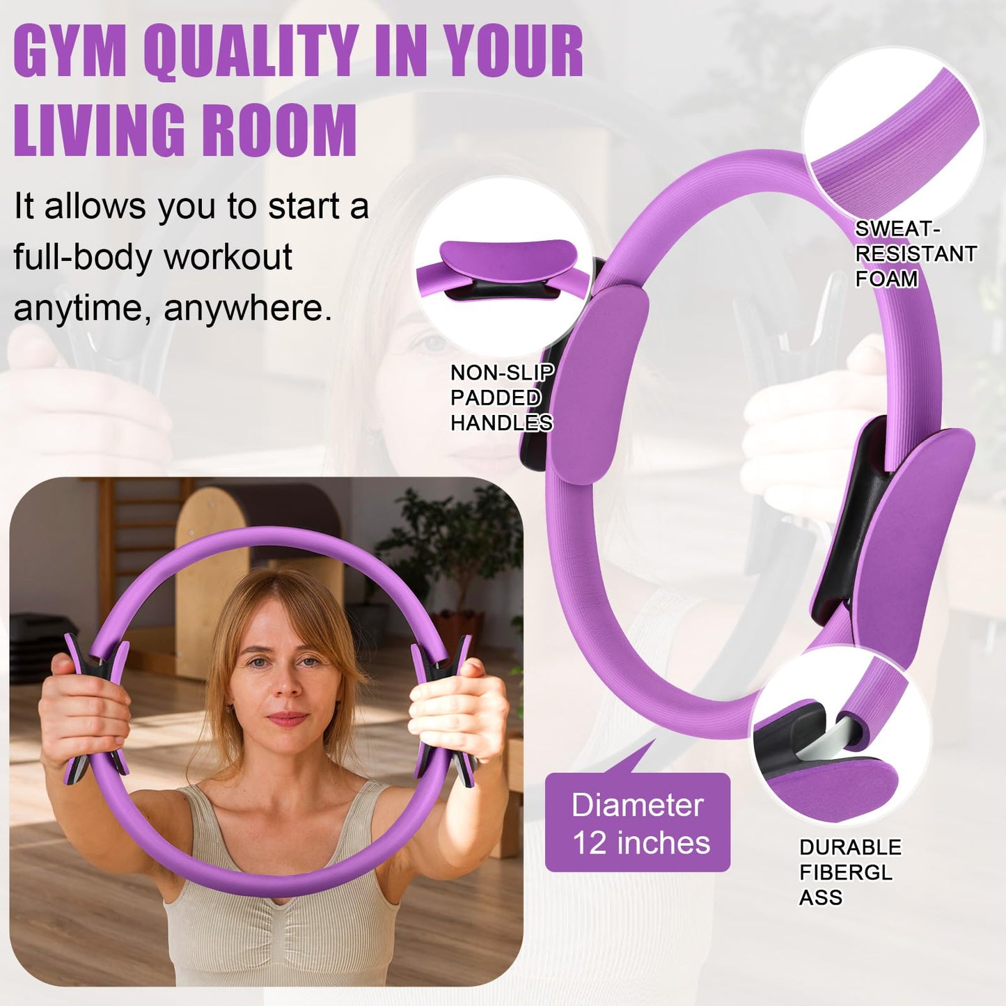 Silipull 10 Pcs Pilates Ring Blocks Set for Women Home Yoga Equipment Accessories Pilates Ring Circle and Ball Workouts Gift Include Ball Yoga Circle Resistance Bands Block Straps Gym Bag(Purple)