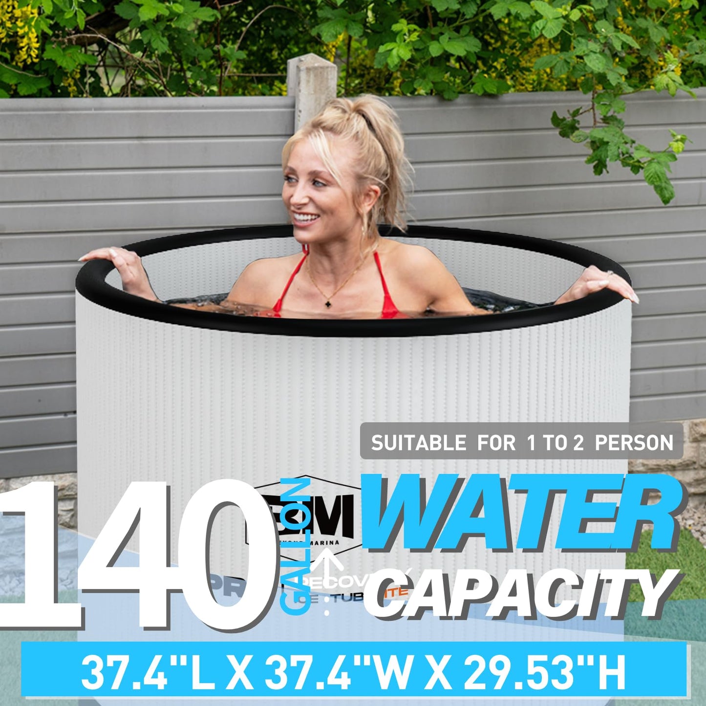 Inflatable Ice Bath Tub for Athletes, Cold Plunge Recovery Tub with Insulated Lid, EVA Groundsheet, Backpack, 140 Gallon Capacity, 37.4" x 37.4" x 29.53", Portable Durable Design